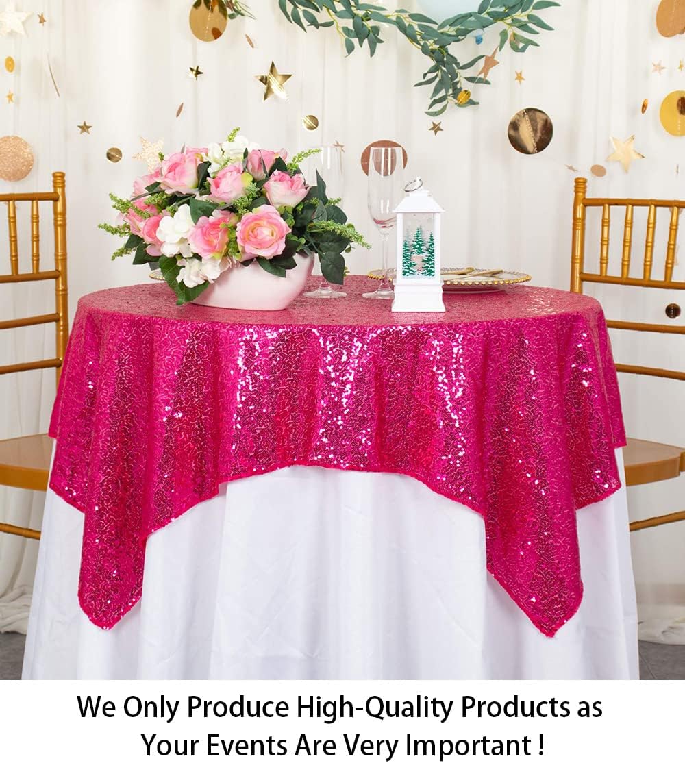 ShinyBeauty Sequin Table Overlay Hot Pink 36''x36'' Small Sequin Tablecloth Square Sequin Table Cloth/Linen for Wedding/Party/Event/Decoration 36inx36in Fuchsia Birthday Tablecloth