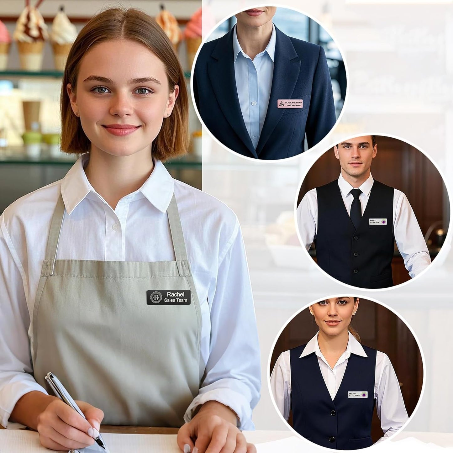 Custom ID Name Tag Badges Identification Personalized with Text & Full Color Logos - Adhesive Lable, Sign - Metal Name with Pin or Magnetic Backing Plates for Business Work Lable Sign Employee Name