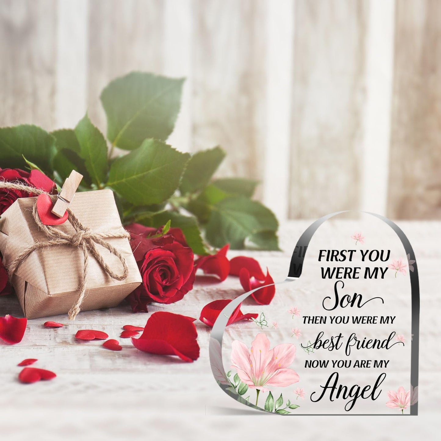 Acrylic Heart Plaque - In Memory of Son, Memorial Decor for Loss of Loved One, Bereavement Condolences Gift