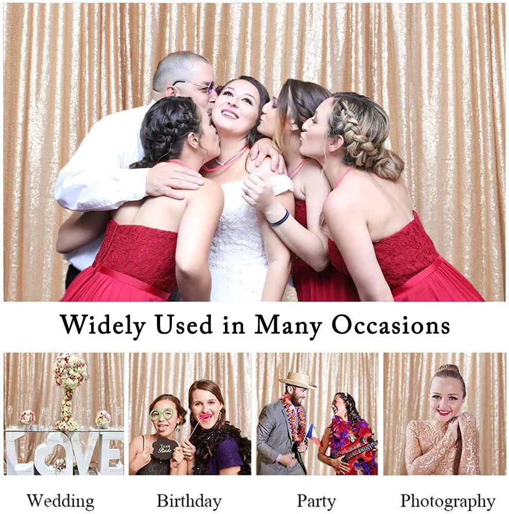ShiDianYi Champagne Sequin Backdrop 8FTx10FT Photography Backdrops Wedding Curtains Sequined Curtain for Party Shimmer Background Baby Shower/Birthday