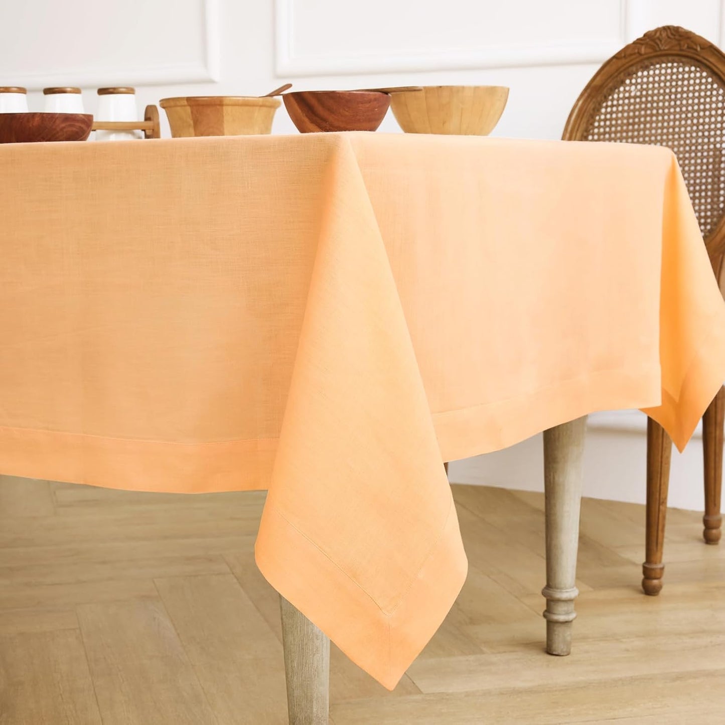 Solino Home Linen Tablecloth for Rectangle Tables 60 x 120 Inch - 100% Pure Linen Peach Table Cloth - Fete, Machine Washable Cloth Tablecloth