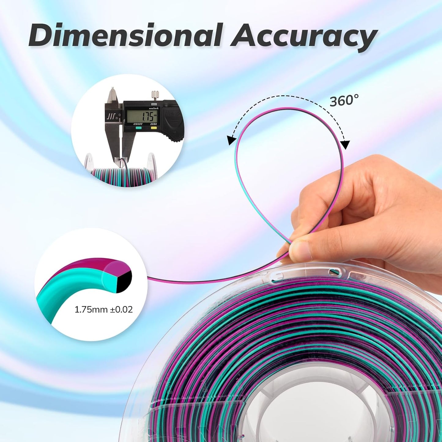 AMOLEN Silk PLA 3D Printer Filament, Shiny Multicolor Rainbow PLA Filament 1.75mm, Fast Color Change PLA 3D Printing Filament for Most FDM 3D Printer, Black Turquoise Magenta, 1kg (2.2lbs)