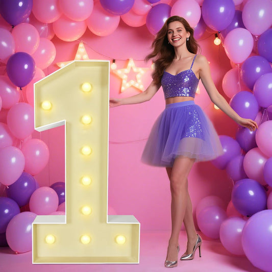 Marquee Light Up Numbers: 4FT Large Decorative Letters Signs for Party Decorations Baby Shower Birthday Wedding Engagement Anniversary, 4 Feet Tall Pre-Cut DIY Foamboard Number 1 - Easy to Assemble
