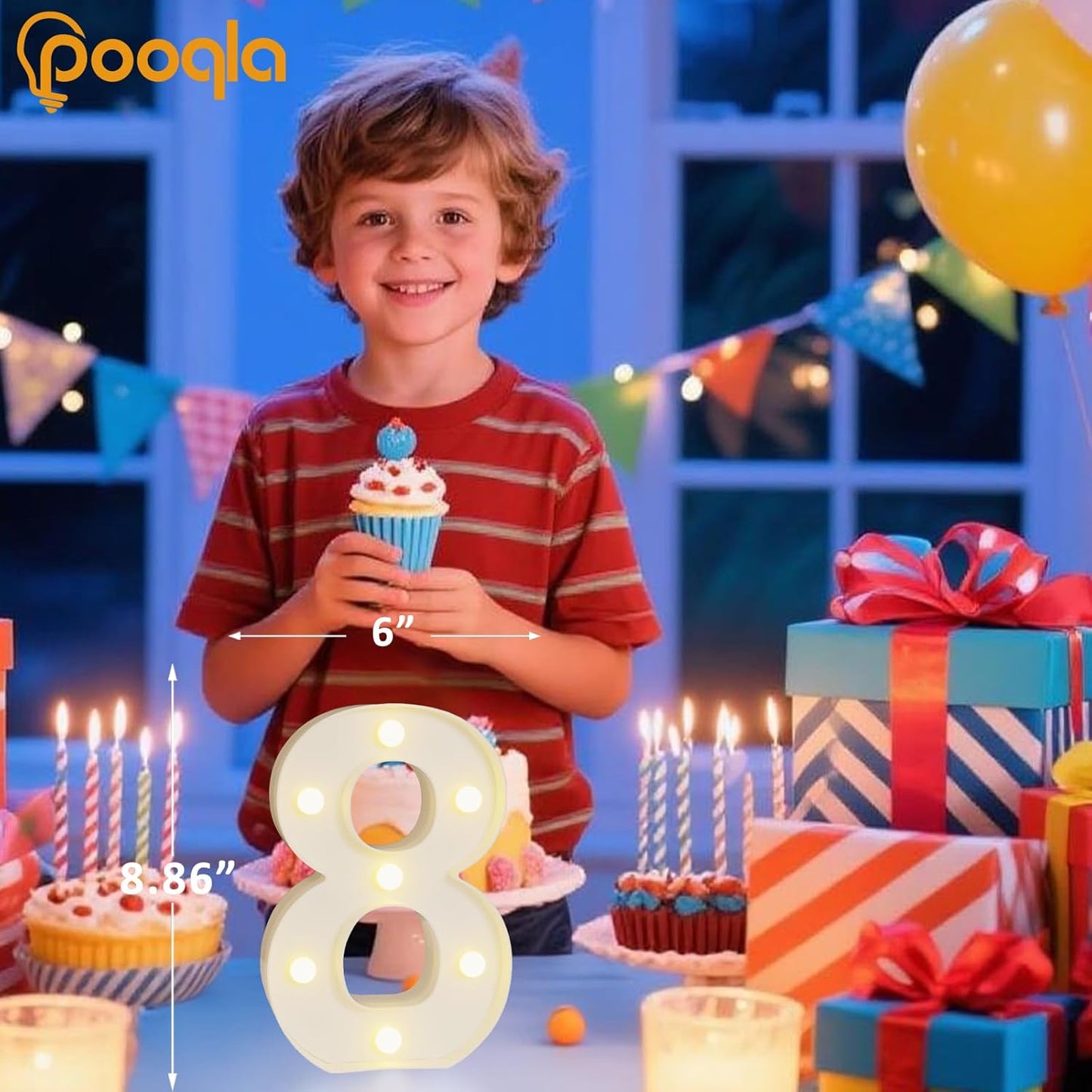 Pooqla Colorful Lighted Numbers with Remote, 35 Colors Light Up Numbers for Party, RGB LED Marquee Number Lights Gift for Girls Boys 8th Birthday Decoration Wedding Bar Night Light Home Decor Number 8