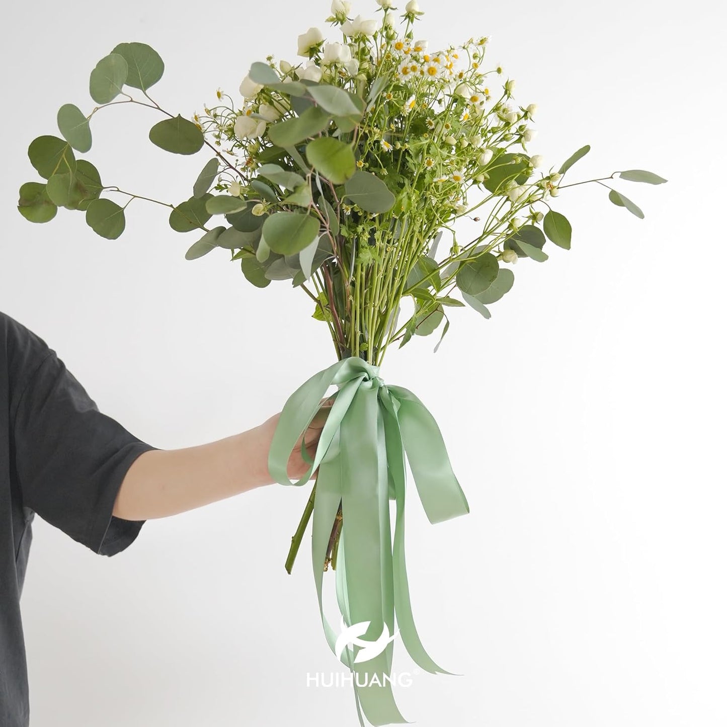 HUIHUANG 1-1/2 inch Double Face Satin Ribbon, Polyester Satin Sage Green Ribbon 50 Yards/Roll for Gift Wrapping Bows Making Floral Bouquet Wedding Invitation Decor Party Favor and Craft Supplies