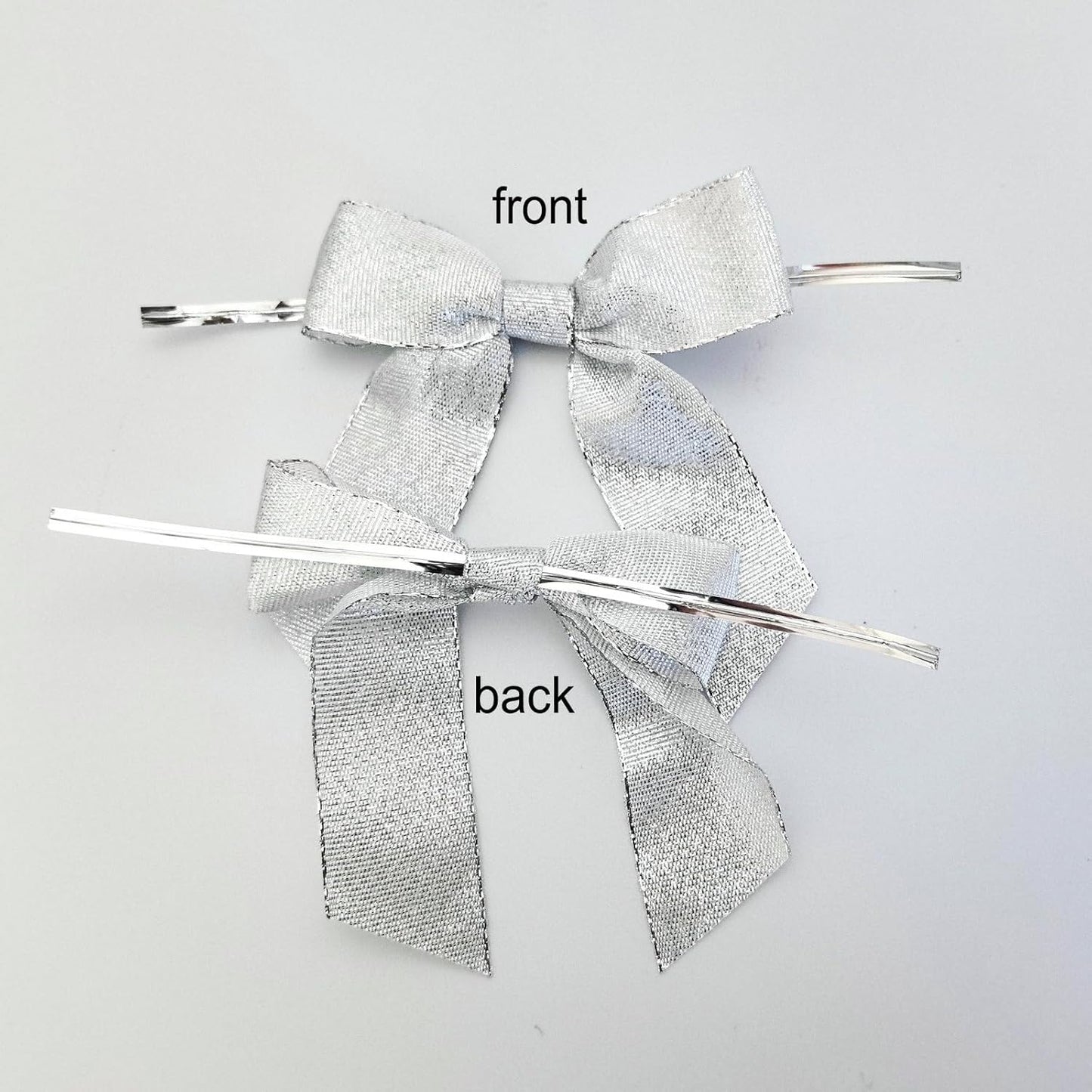 50pcs 3-1/2" Metallic Silver Glitter Ribbon Bows with Twist Ties for Gift Wrapping Packing Christmas Big Bows for Holiday Decoration (Silver)
