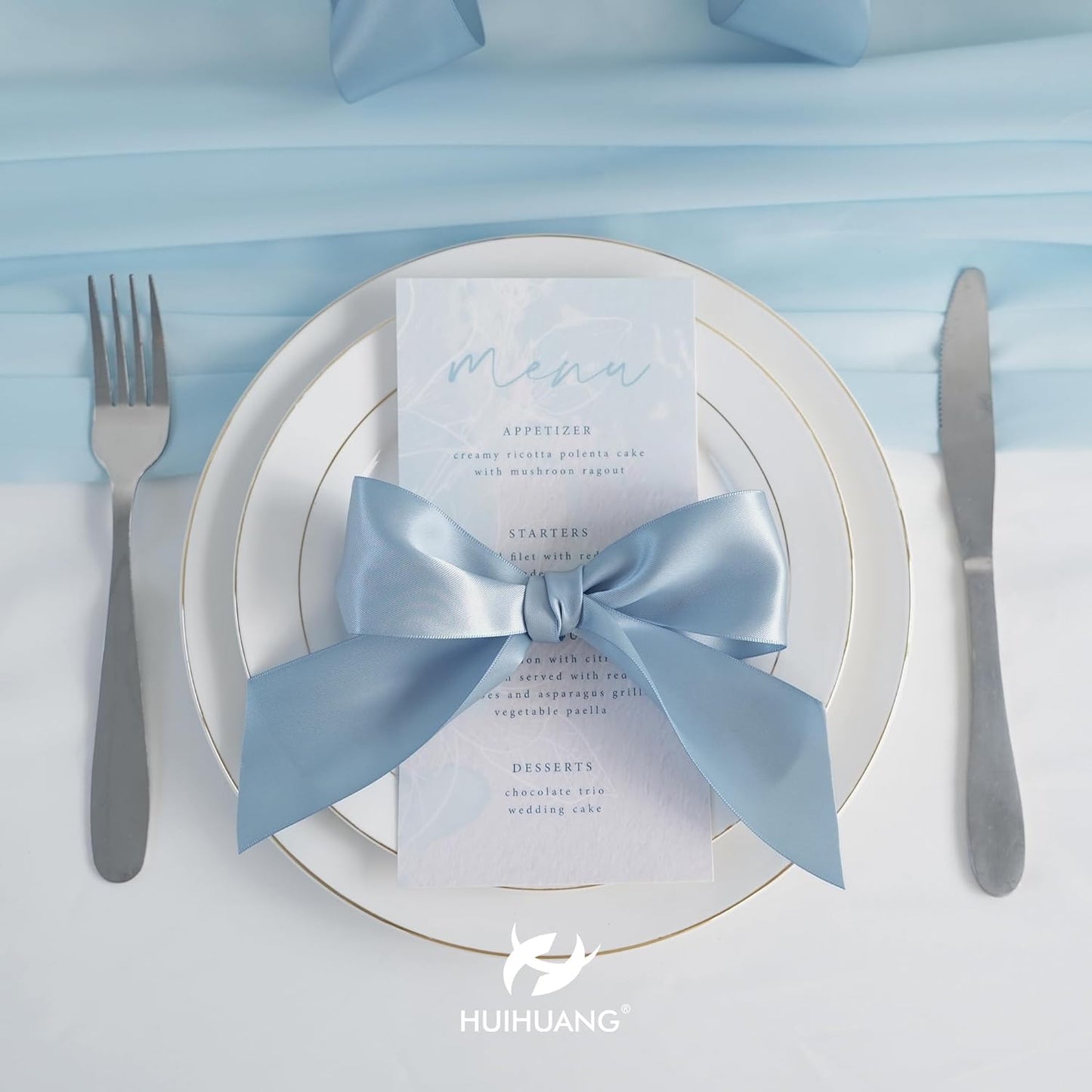 HUIHUANG Dusty Blue Ribbon 1-1/2 inch Double Face Satin Ribbon Silk Ribbons 50 Yards Roll for Gift Wrapping Bows Making Floral Bouquet Wedding Invitations Decor Party Favor and Craft Supplies