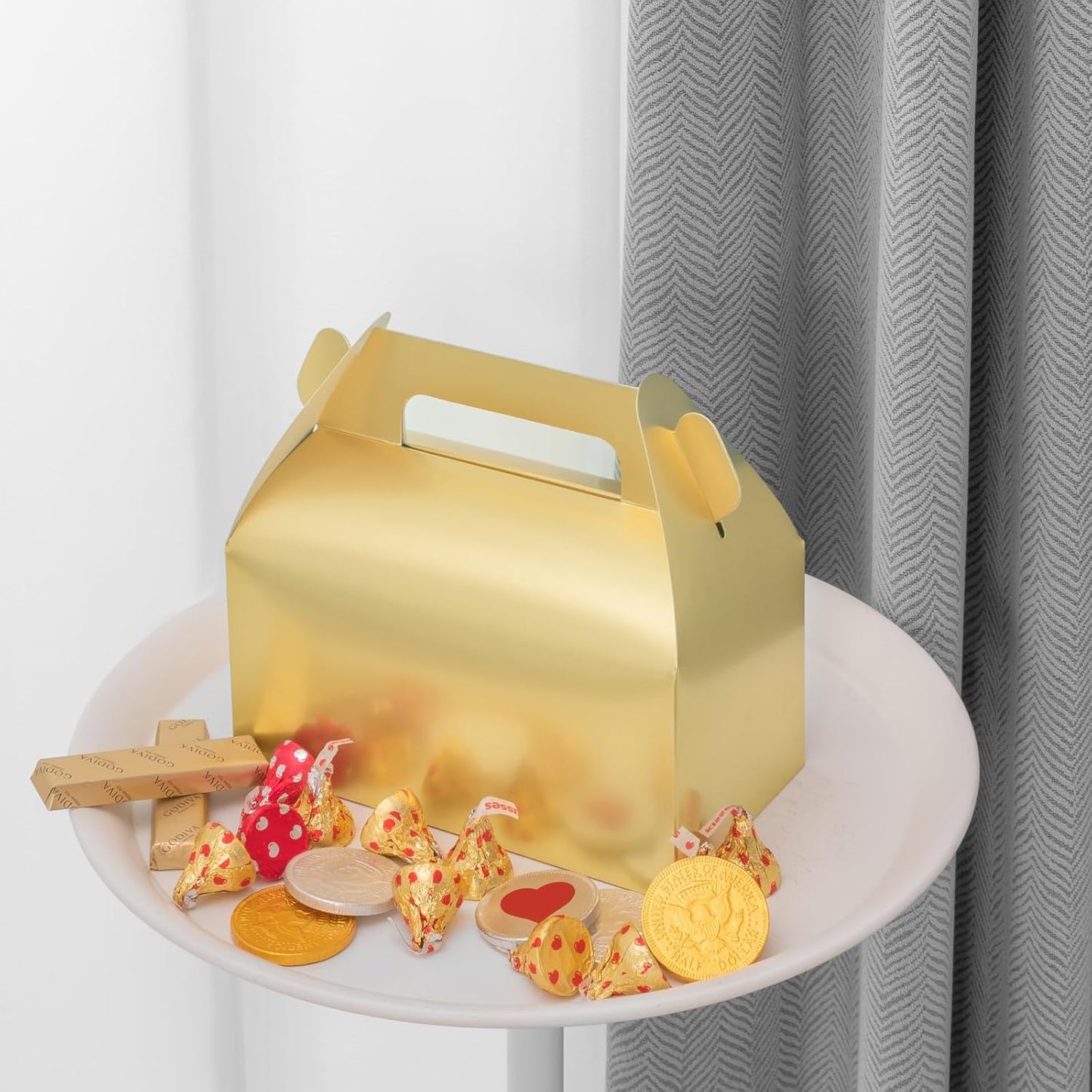 UnicoPak 30 Pack Gold Gable Treat Boxes, Party Favor Boxes, Gift Boxes for Kids, for Snacks, Candy, Toys, Birthday Party, Wedding, Halloween, Christmas – 6.5x3.5x3.5 Inches