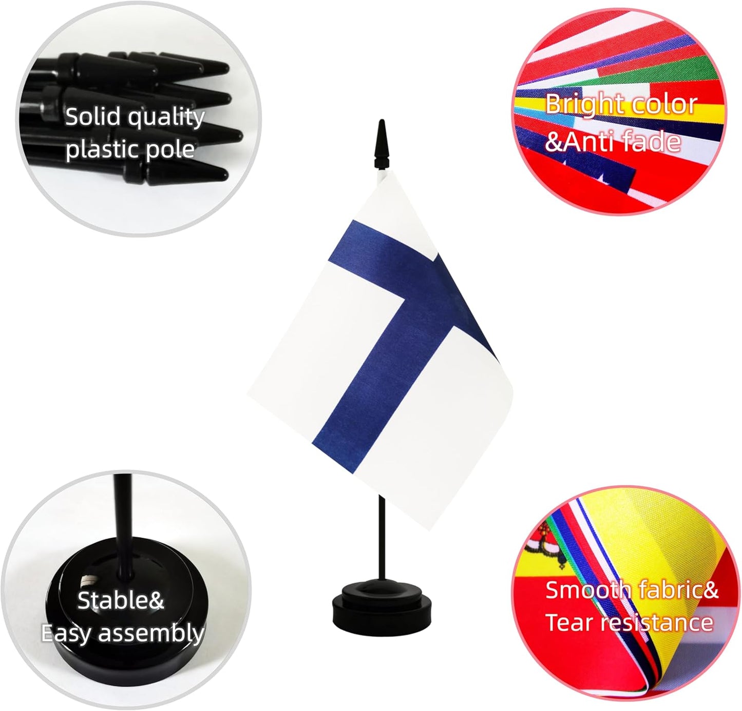 2 Pack Finland Desk Flag, Finnish Table Office Flag with Solid Pole and Stand Base, International Country Flag, Festival Celebration, Classroom Meeting Desktop Decoration (Finland)