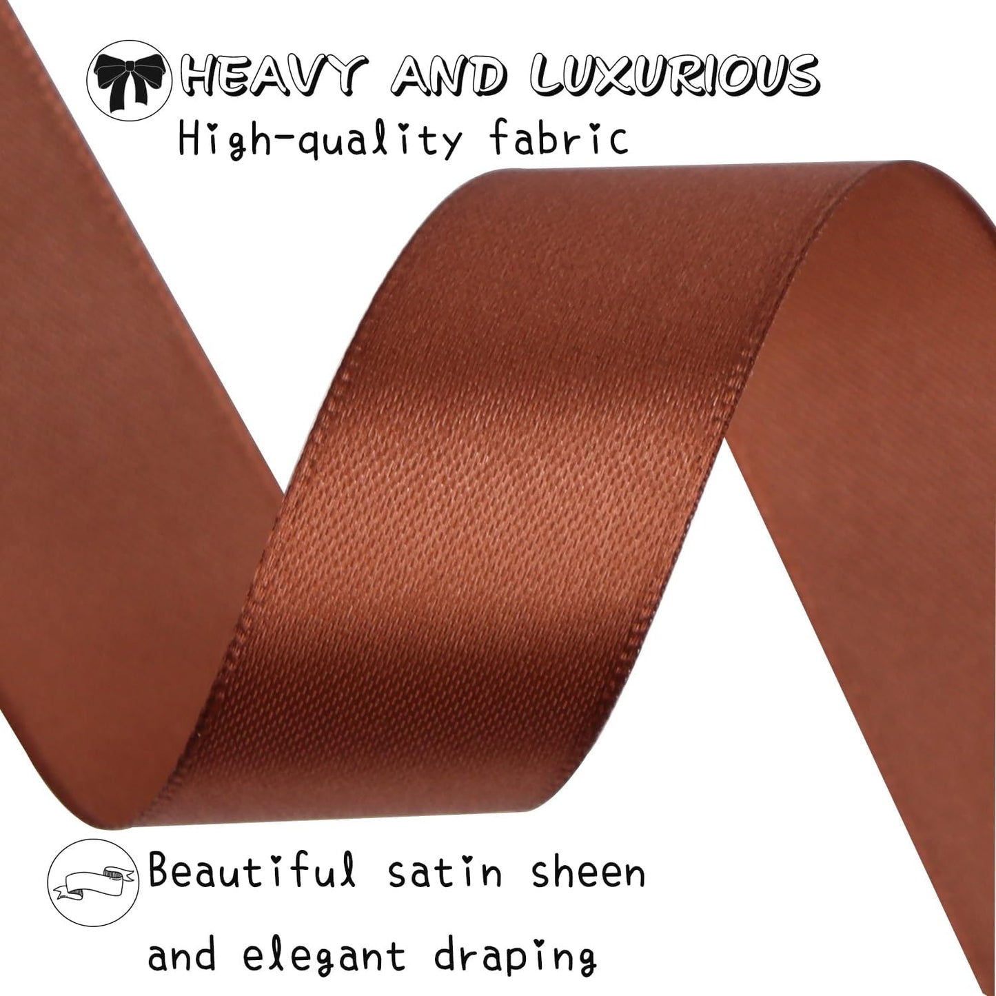 Brown Solid Satin Ribbon 1 Inch 25 Yards Solid Polyester Fabric Ribbon for Gift Wrapping Wedding Christmas Baby Shower Birthday Party Decoration Handmade Immortal Flower Craft