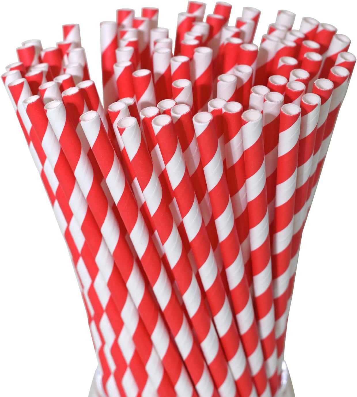 Disposable Red White Paper Straws - Striped Drinking Straws Bulk, for Party, Wedding, Cake Pops, Crafts, 7.75" x0.24"