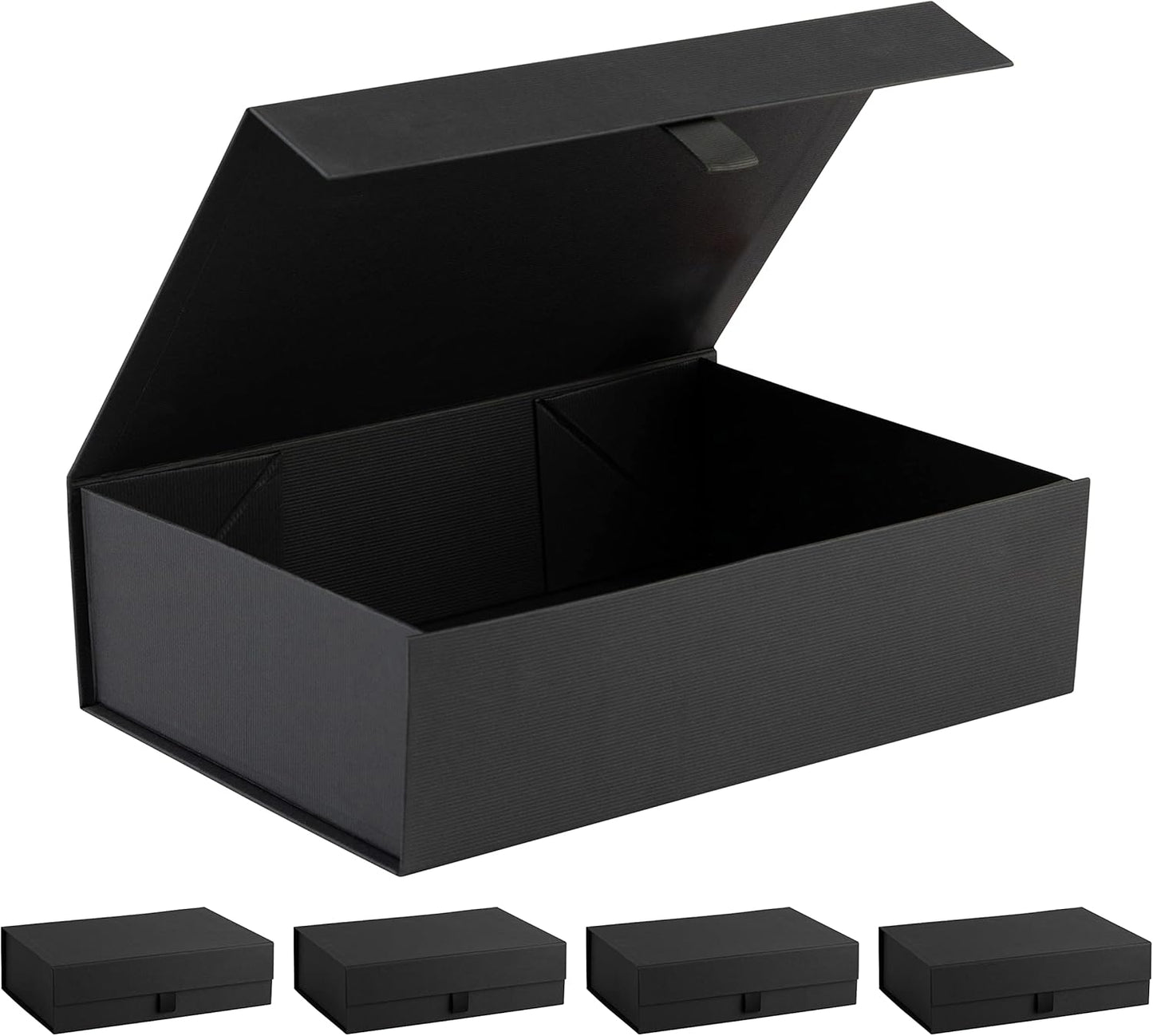 Hard Gift Box With Magnetic Closure Lid - 10.5"x7"x3" Pack Of 5 Ribbed Rectangle Favor Boxes For Wedding, Bridesmaid, Groomsman Proposal, Clothing (5 Boxes)