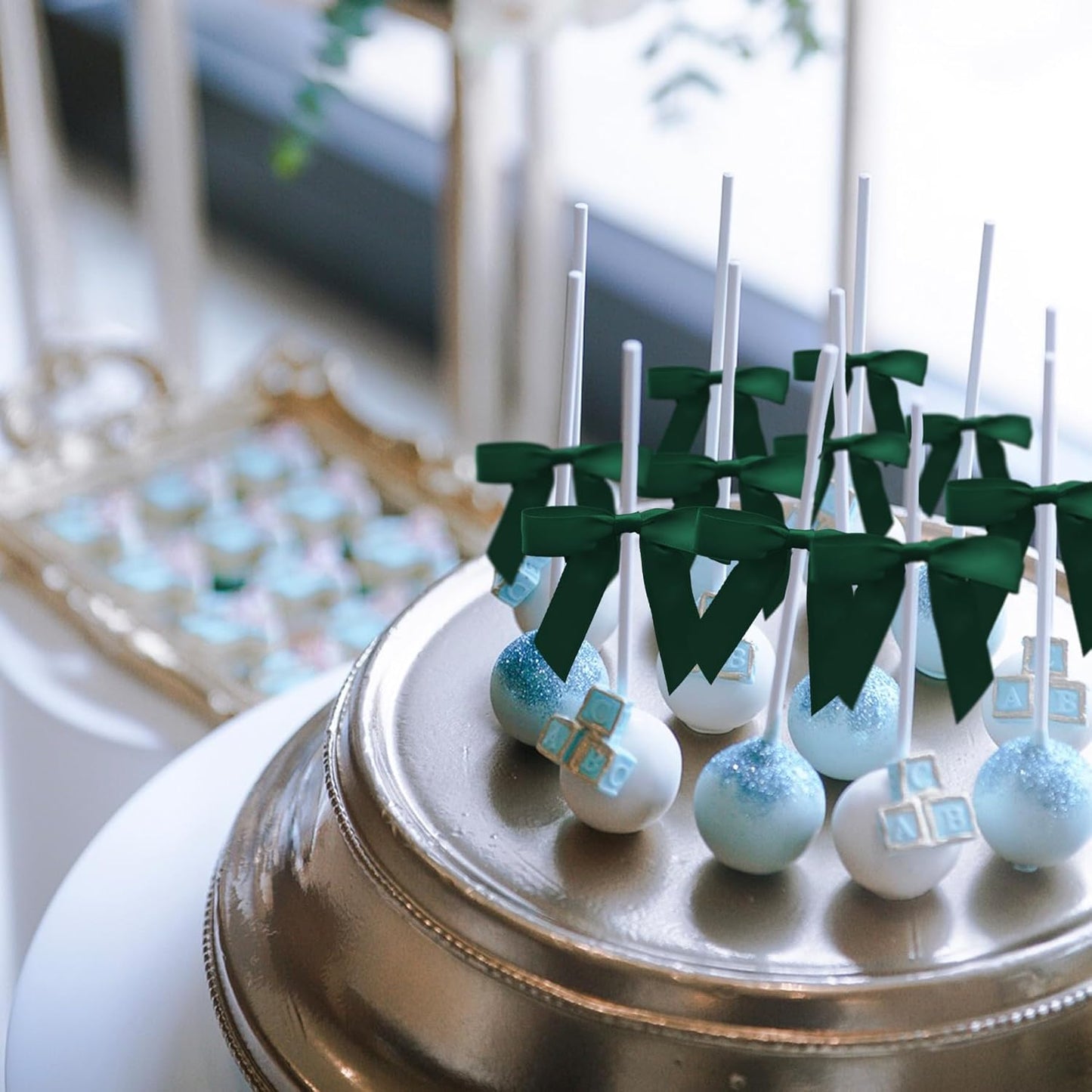 50Pcs Hunter Green Twist Tie Bows for Gift Wrapping 2.5" Satin Ribbon Bow for Treat Bags Cake Balloons Birthday Party Favors Wedding Decorations