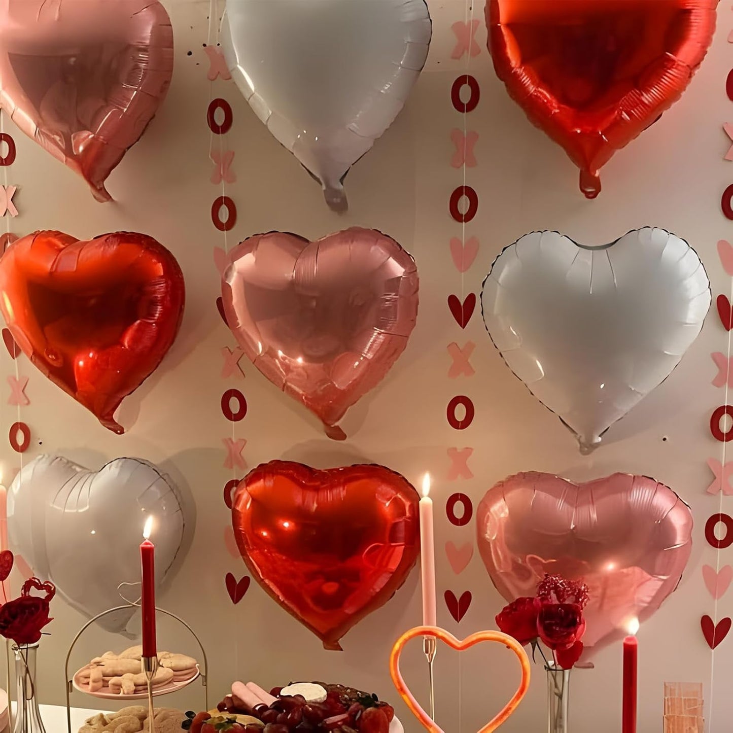 Pink Red Heart Balloons, 18 Inch Light Heart Foil Shape Balloon, 12PCS Pearl Red Pink Helium Foil Love Balloon for Birthday Bridal Shower Engagement Wedding Valentine Party Decorations