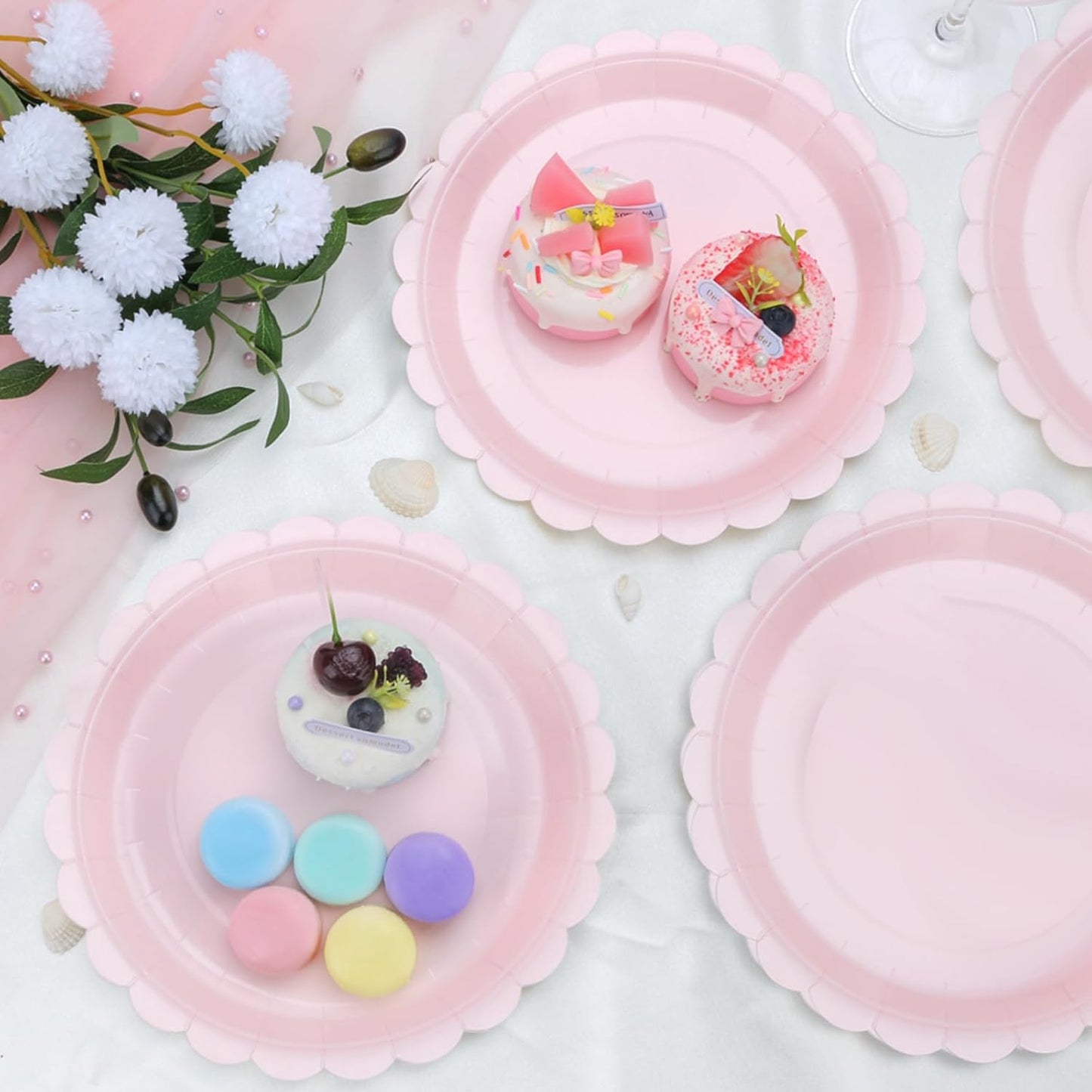24 Pcs Pink Paper Plates 9 Inch Scalloped Dessert Plates - Disposable Pink Cake Plate - Baby Shower Birthday Party Wedding Bridal Party Supplies