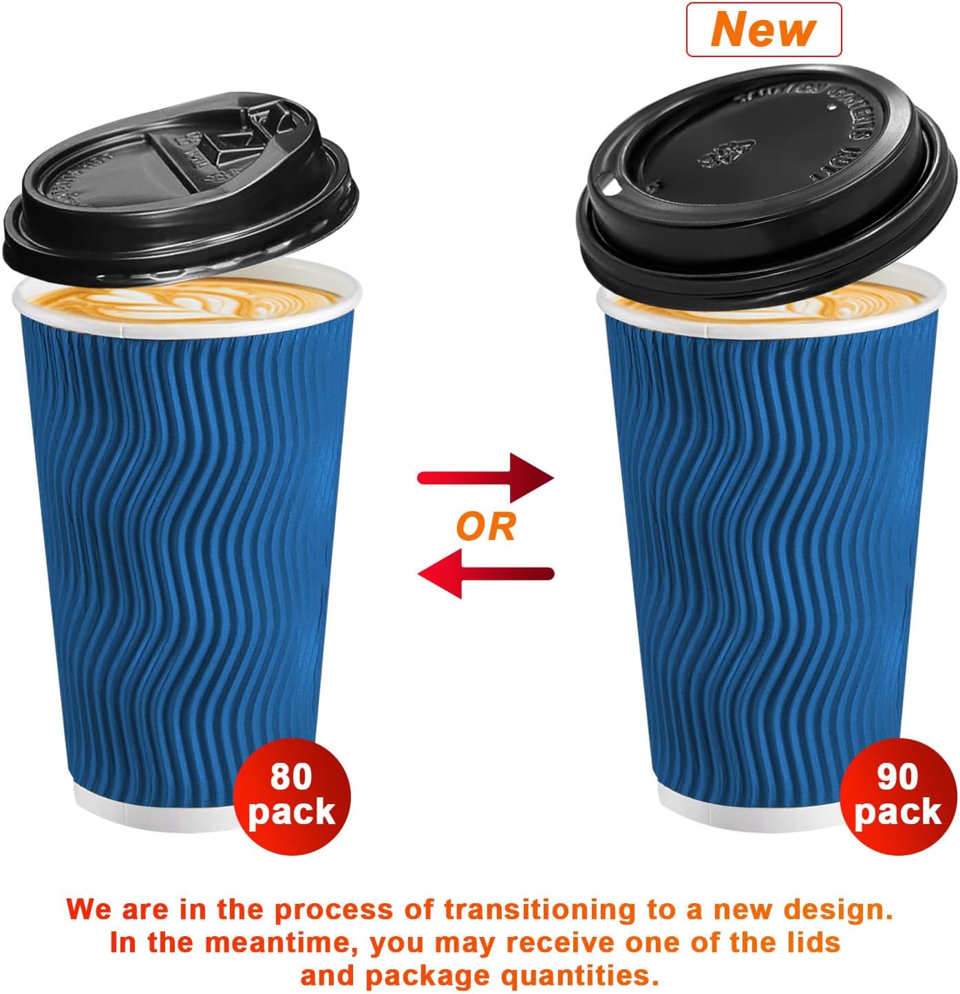 SIUQ 16 oz Coffee Cups-90 Pack Disposable Coffee Cups with Lids and Straws, Insulated Ripple Wall To Go Paper Coffee Cup for Coffee, Hot Chocolate and Hot Tea Drinks - Navy