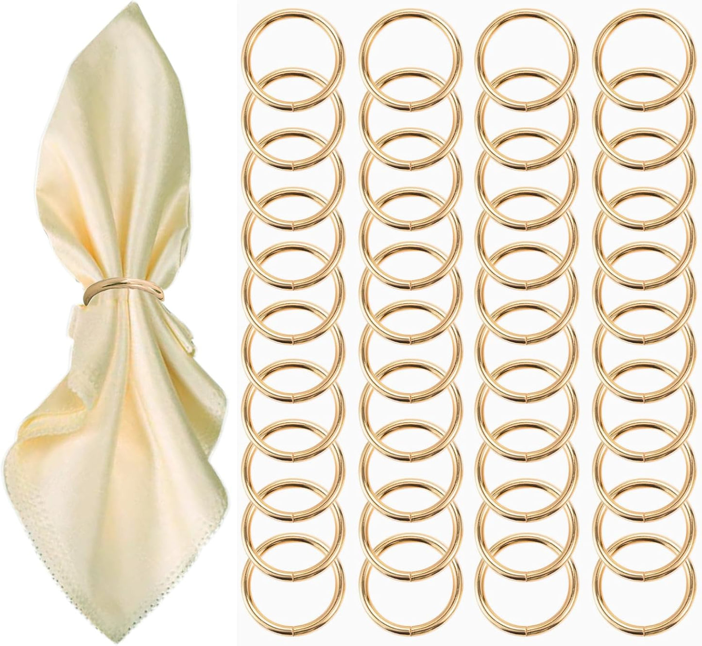 Gold Napkin Rings - 40 Pcs Stainless Steel Napkin Rings,Gold Rotundity Metal Napkin Ring for Table Settings Wedding Christmas Party Dinner Table