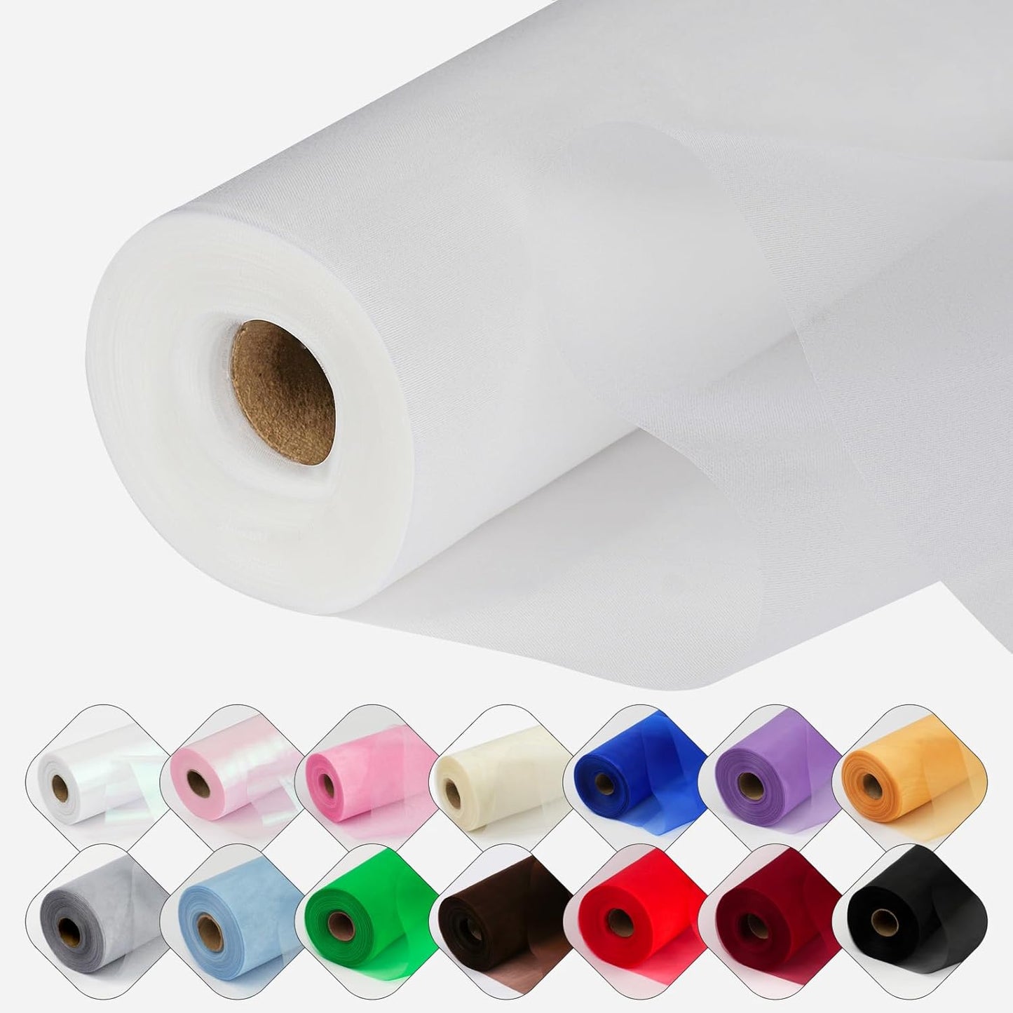 Crystal Organza Fabric Tulle 11 Inch by 50 Yards Sheer Tulle Rolls for DIY Craft Wedding Party Baby Shower Decor Gift Wrapping Party Supplies (White)