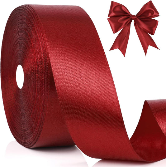 NESCCI 100 Yards Ribbon,1-1/2 Inch Wine Red Satin Ribbon,Single Face Satin Ribbons, Perfect for Gift Wrapping,Wedding Decoration,Handmade Bows, Wrapping Bouquet, Halloween, Christmas