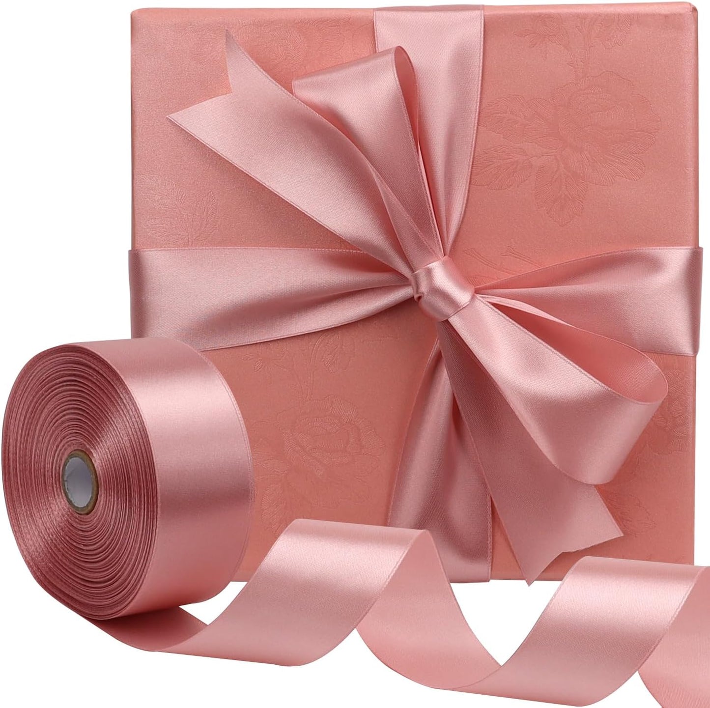Rose Gold Solid Satin Ribbon 1-1/2 Inch 50 Yards Solid Polyester Fabric Ribbon for Gift Wrapping Wedding Christmas Baby Shower Birthday Party Decoration Handmade Immortal Flower Craft