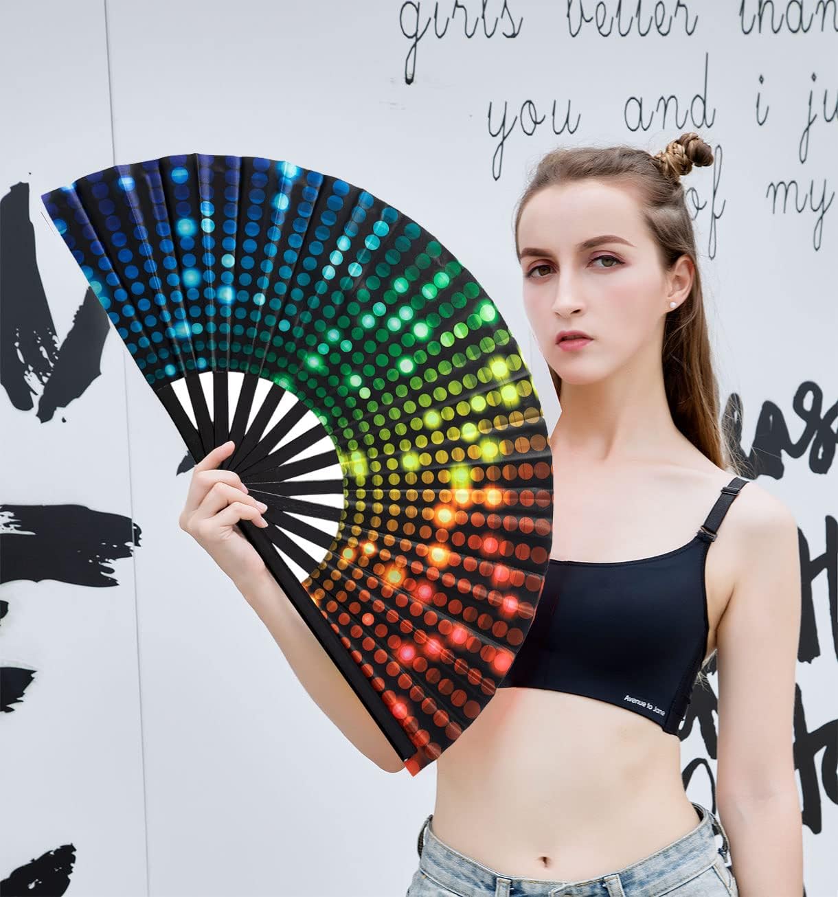 Amajiji Large Folding Hand Rave Fan Popping Fan for Line Dancing Clacking Fans for Boots On The Ground Dance,Party,Decoration,Festival (DJ Lighting)