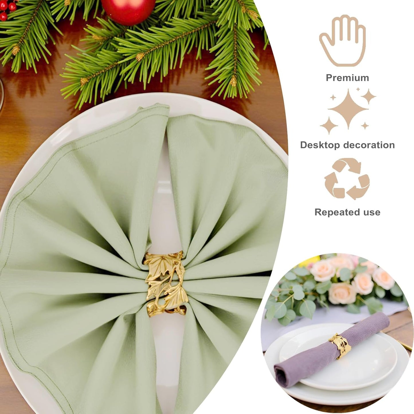 Gold Leaf Napkin Rings Set of 12, Mgrlfbl Golden Leaves Fall Napkins Rings Alloy Holders Bulk for Thanksgiving Weddings Christmas Table Setting Decor,Holiday Dinner,Birthday Party Decoration(Round 12)