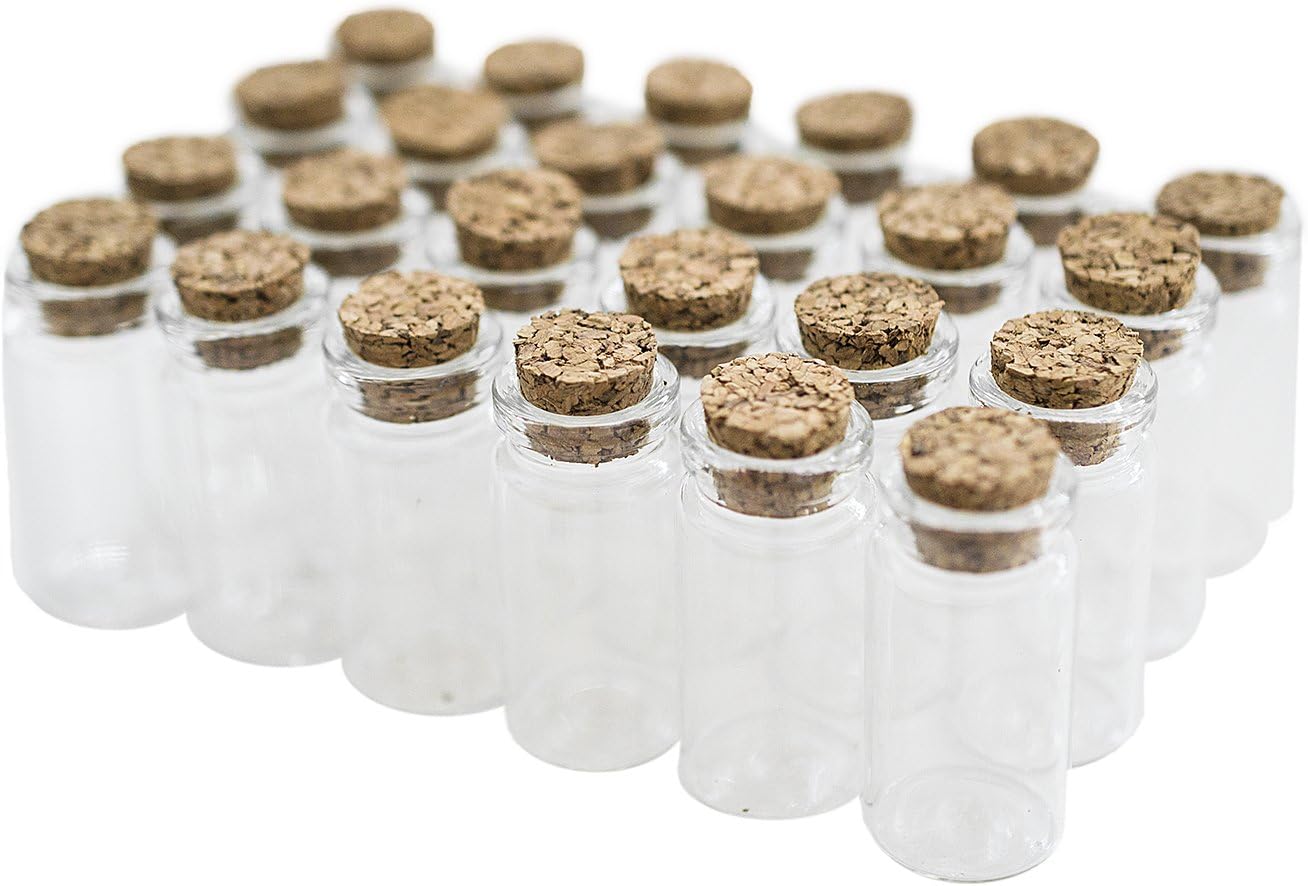 Super Z Outlet Mini Clear Glass Jars Bottles with Cork Stoppers for Arts & Crafts, Projects, Decoration, Party Favors - Size: 1-1/2" Tall X 3/4 Inches Diameter (24 Count)