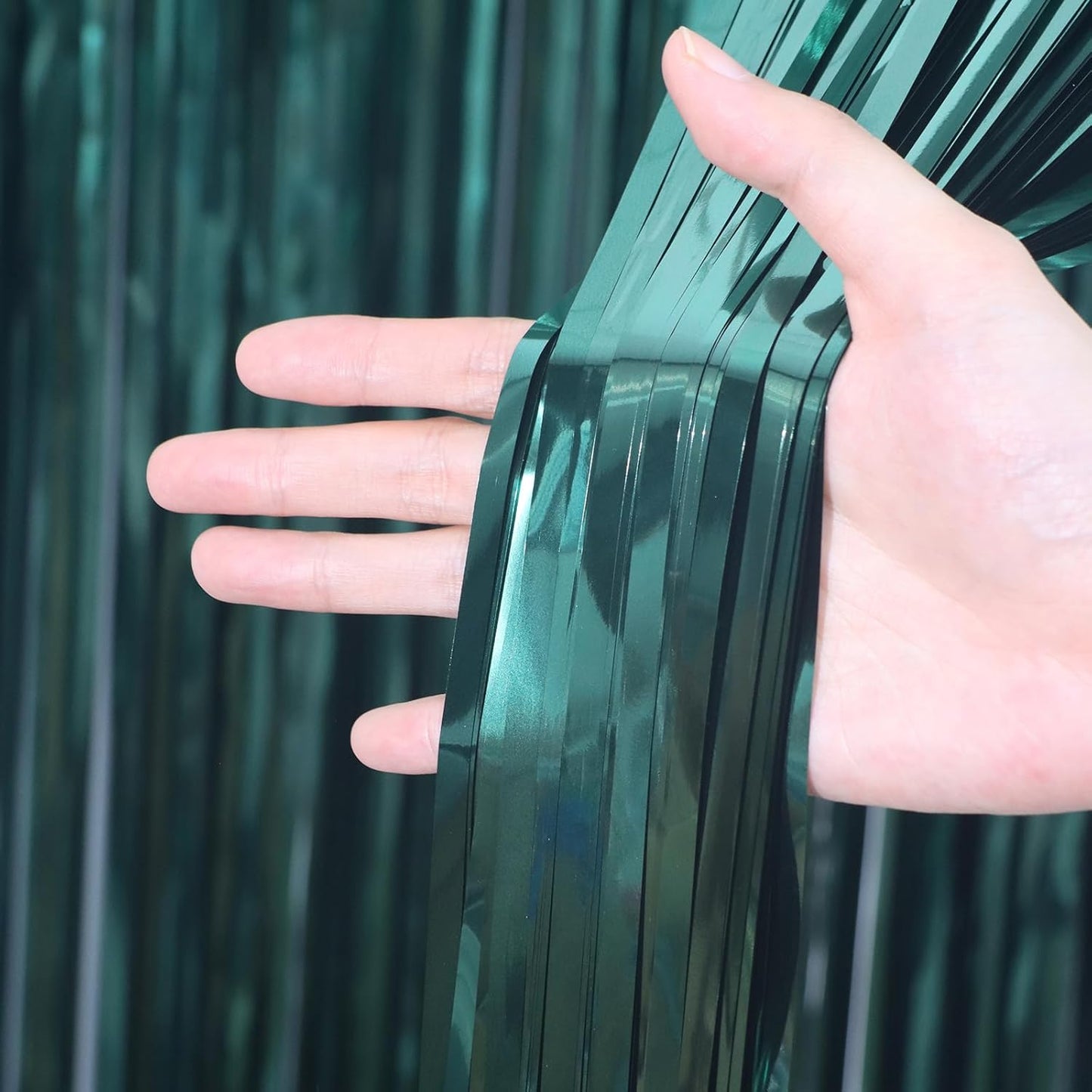 3 Pack 3.3 x 6.6 ft Dark Green Foil Fringe Backdrop Curtains, Tinsel Streamers Party Decorations, Fringe Backdrop for Birthday, Baby Shower, Gender Reveal, Graduation