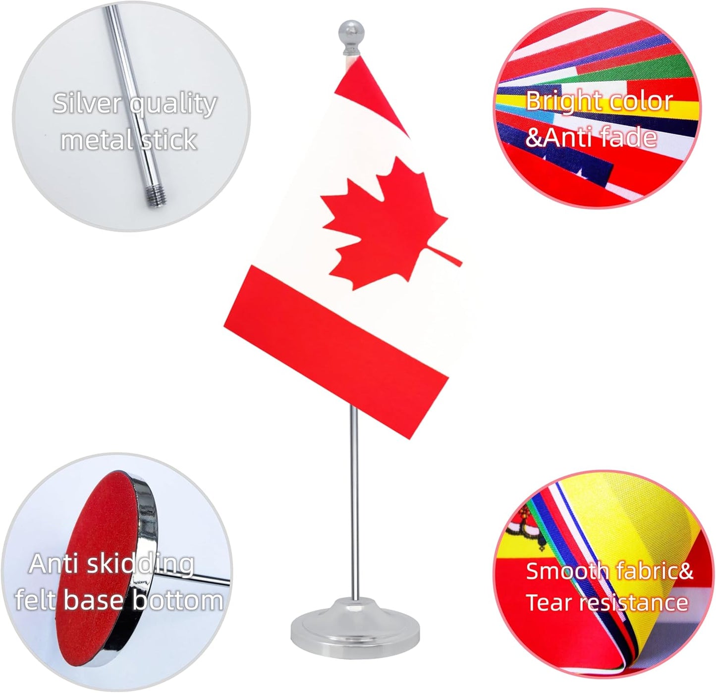 Canada Desk Flag, Canadian Table Office Flag with Metal Pole and Stand Base, International Country Flags, Festival Event Celebration, Classroom Meeting Desktop Decor (Canada)
