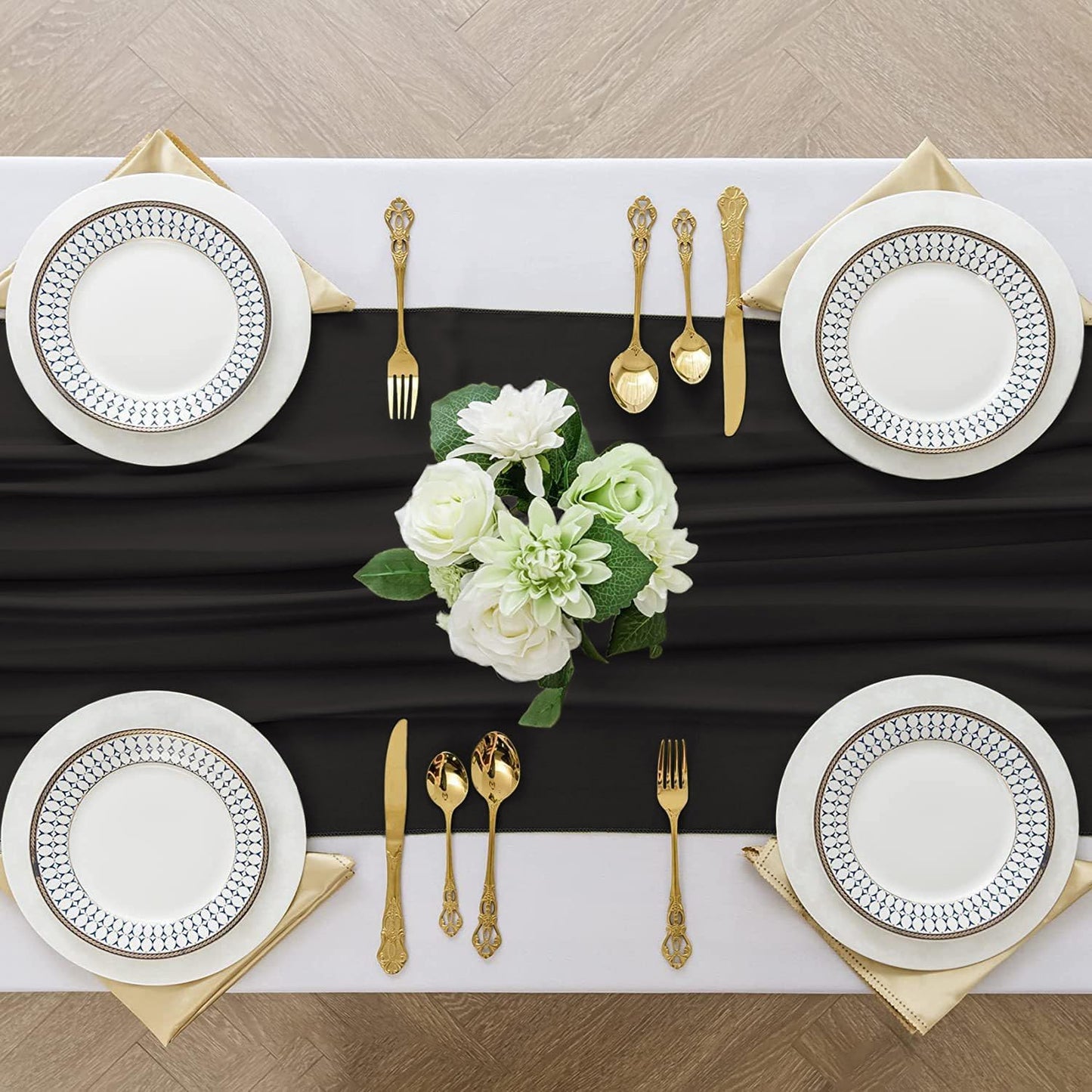 2 Pack 10 Ft Chiffon Table Runner Black Gauze Long Table Runners 27x120 Inches Sheer Tulle Table Runner for Rustic Wedding Reception Bridal Shower Decorations Birthday Party