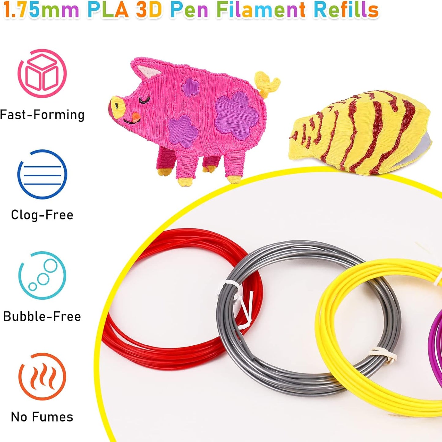 FIROS 3D Pen Filament Refills, 32 Colors 3D Pen PLA Filament, Each Color 9.84 Feet, Total 315 feet 3D Printing Pen PLA Filament, Compatible with SCRIB3D MYNT3D 3D Pen, Not Suitable for 3Doodler