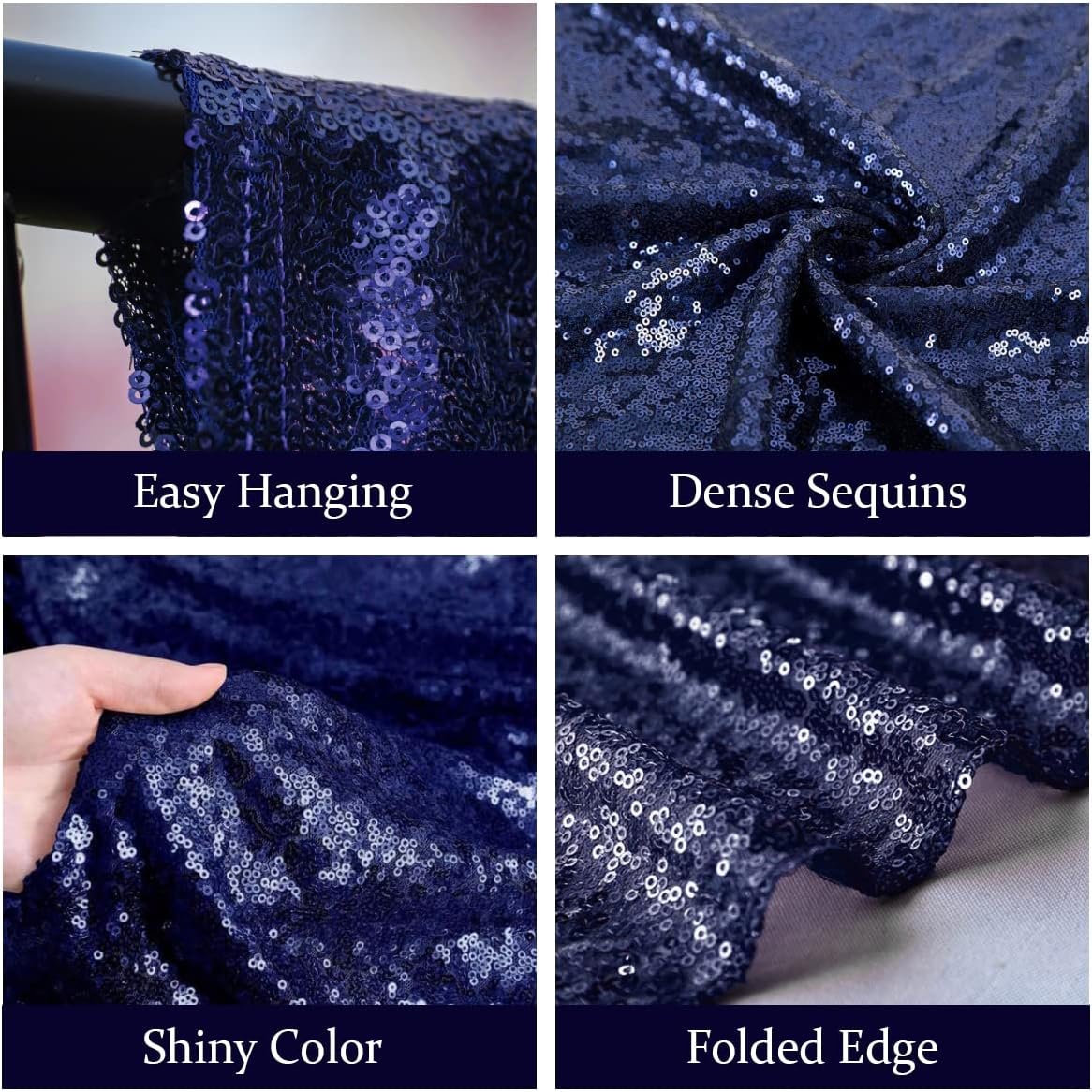 Navy Blue Sequin Backdrop Curtain 8FTx8FT Sequin Backdrop Curtains Glitter Sequence Drapes for Wedding Party Photography Background Décor