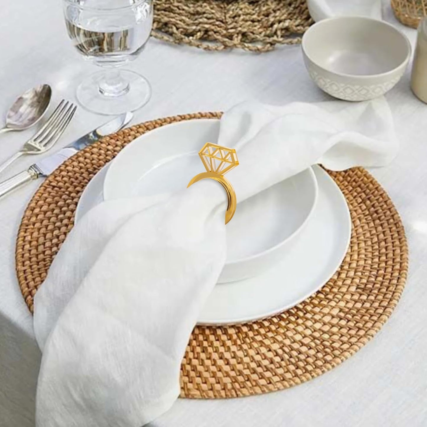 Edussy Gold Napkin Rings Set of 12,Acrylic Mirror Diamond Napkin Ring Holders for Wedding Centerpiece Table Decorations, Bridal Brunch,Family Dinner, Bridal Shower or Anniversary Decor