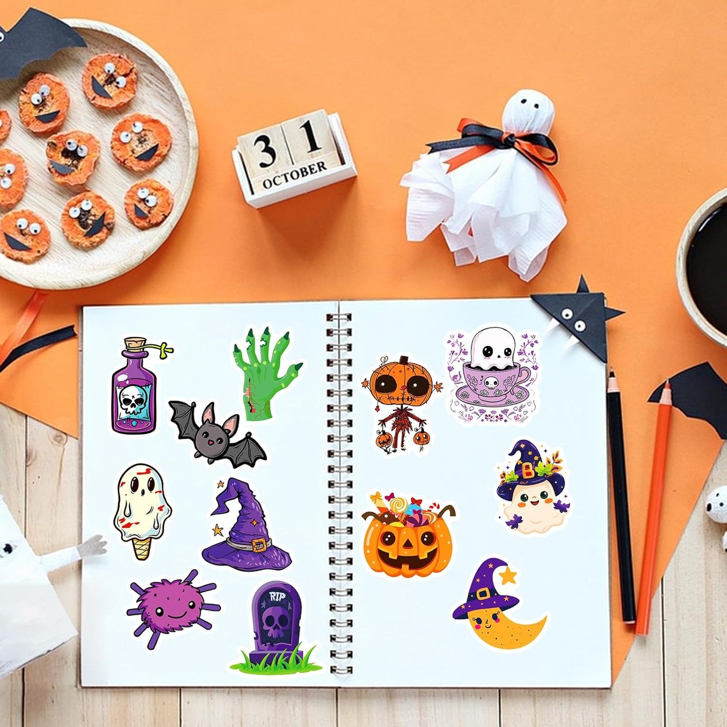 XZENTIRA, 100 PCS Halloween Stickers for Kids Teens Adults, Halloween Cartoon Pumpkin Themed Stickers, Vinyl Waterproof Holiday Party Stickers, Halloween Holiday Party Favors Gifts