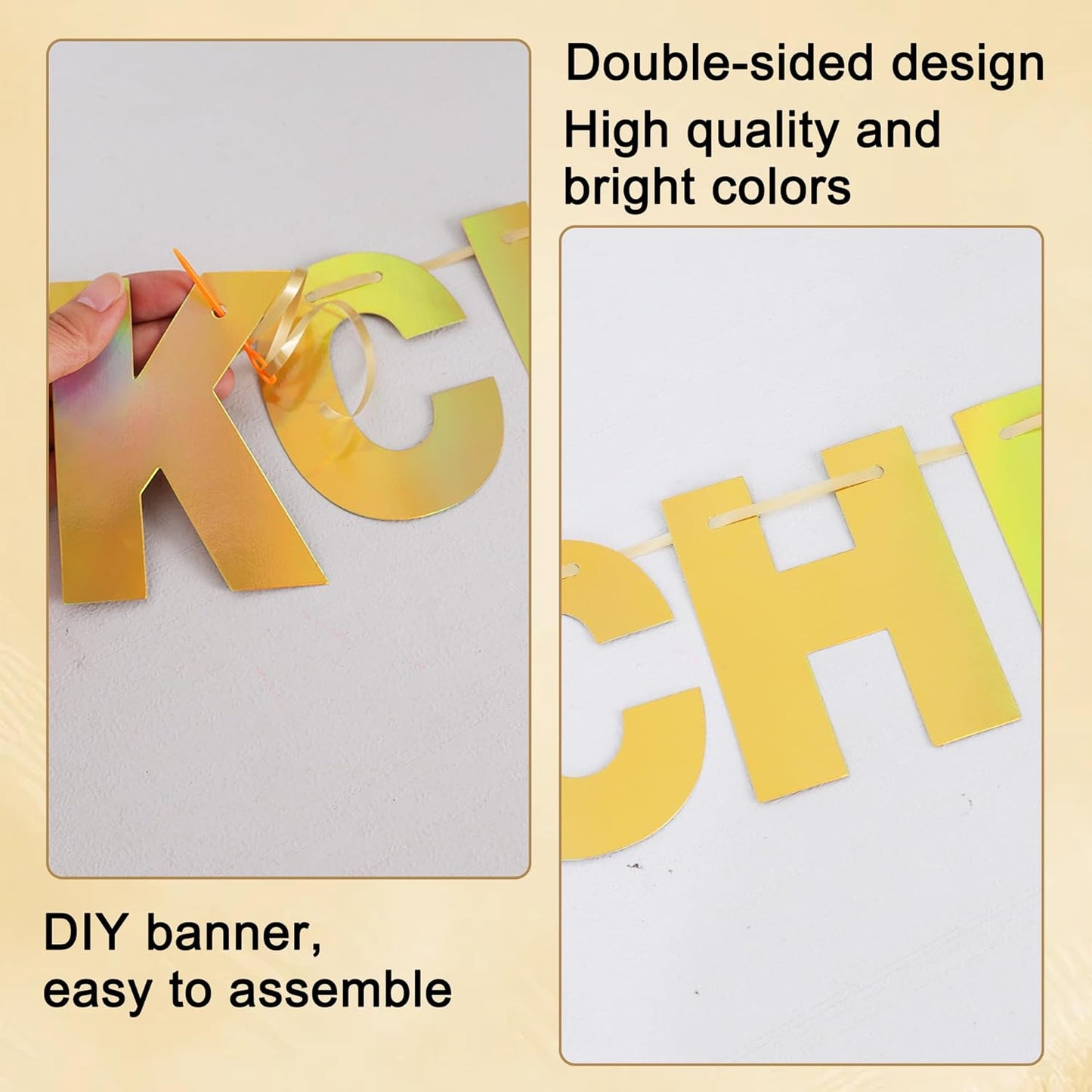 BEISHIDA Double-Sided Gold 116 PCS DIY Letter Banner Kit Make Your Own Banner,Including 111 Letters and Numbers 3 Rope and 9 Threading Device,Customized for Birthday Graduation Wedding Decor