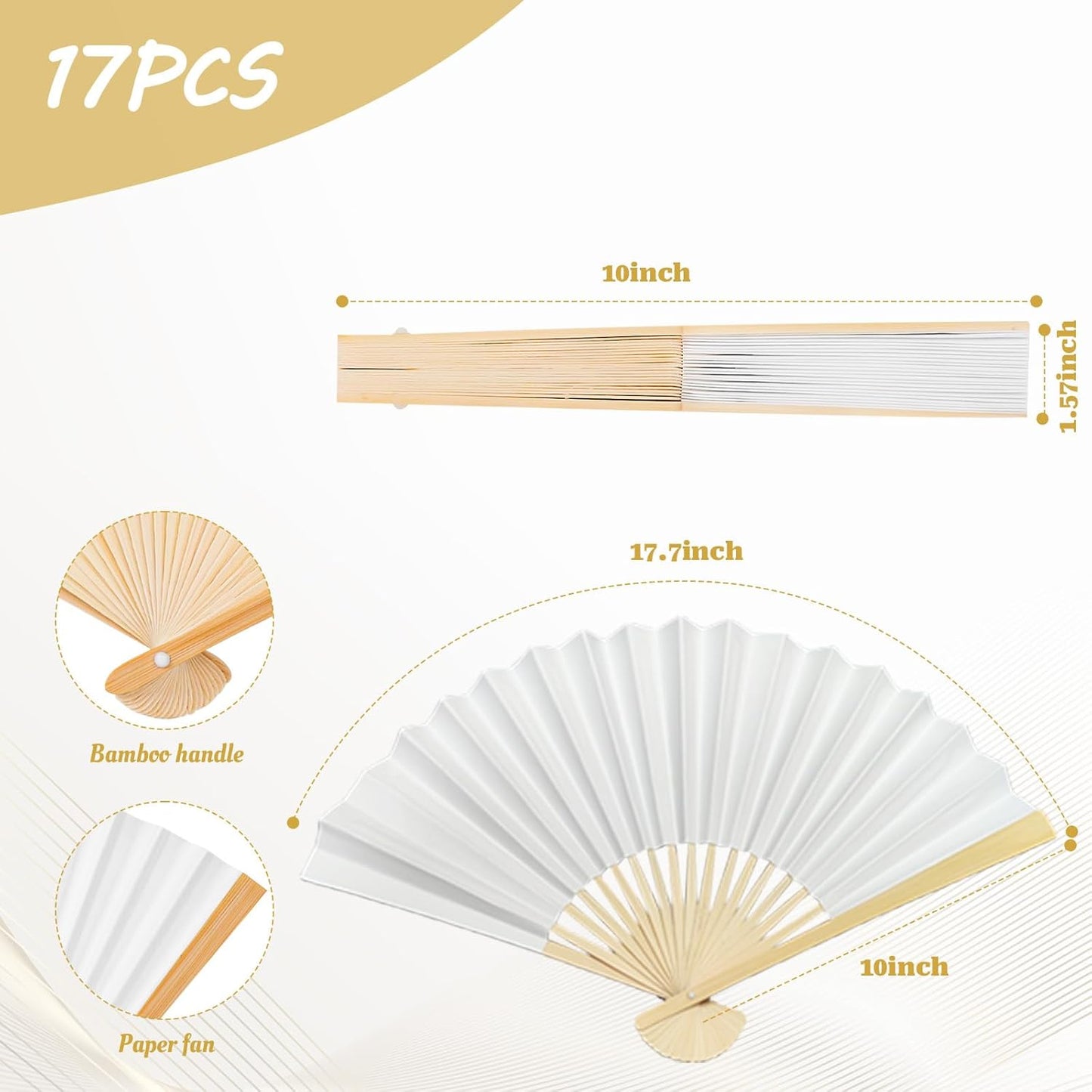 17 Pcs White Paper Fans Bulk, 10 Inch Double-Sided White Wedding Paper Fans, Elegant Folding Hand Fans for Weddings, Parties, Decorations