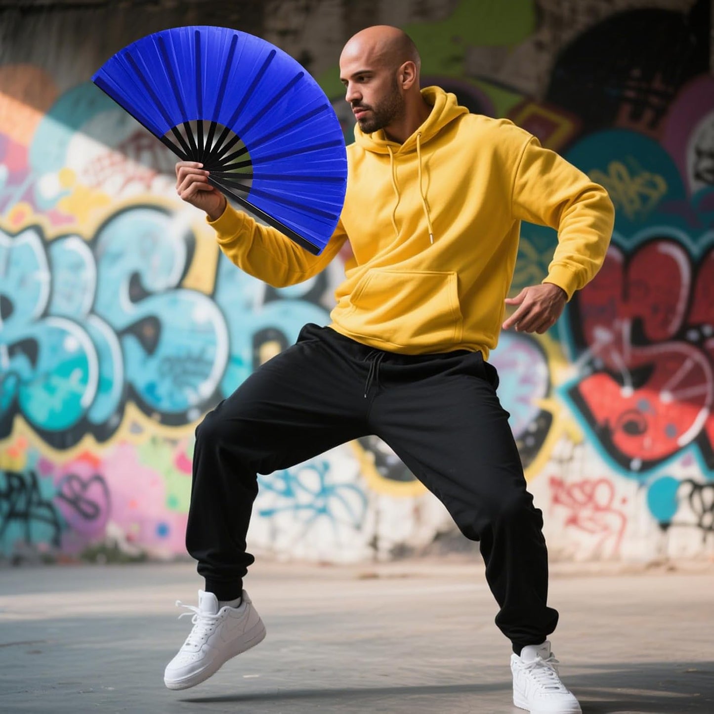 13inch Large Rave Fan Popping Clacking Fans for Line Dancing,Hand Fans for Women Foldable,Boots on The Ground Fan,Portable for Outdoor,Wedding,Party,Decoration (4pcs Blue)