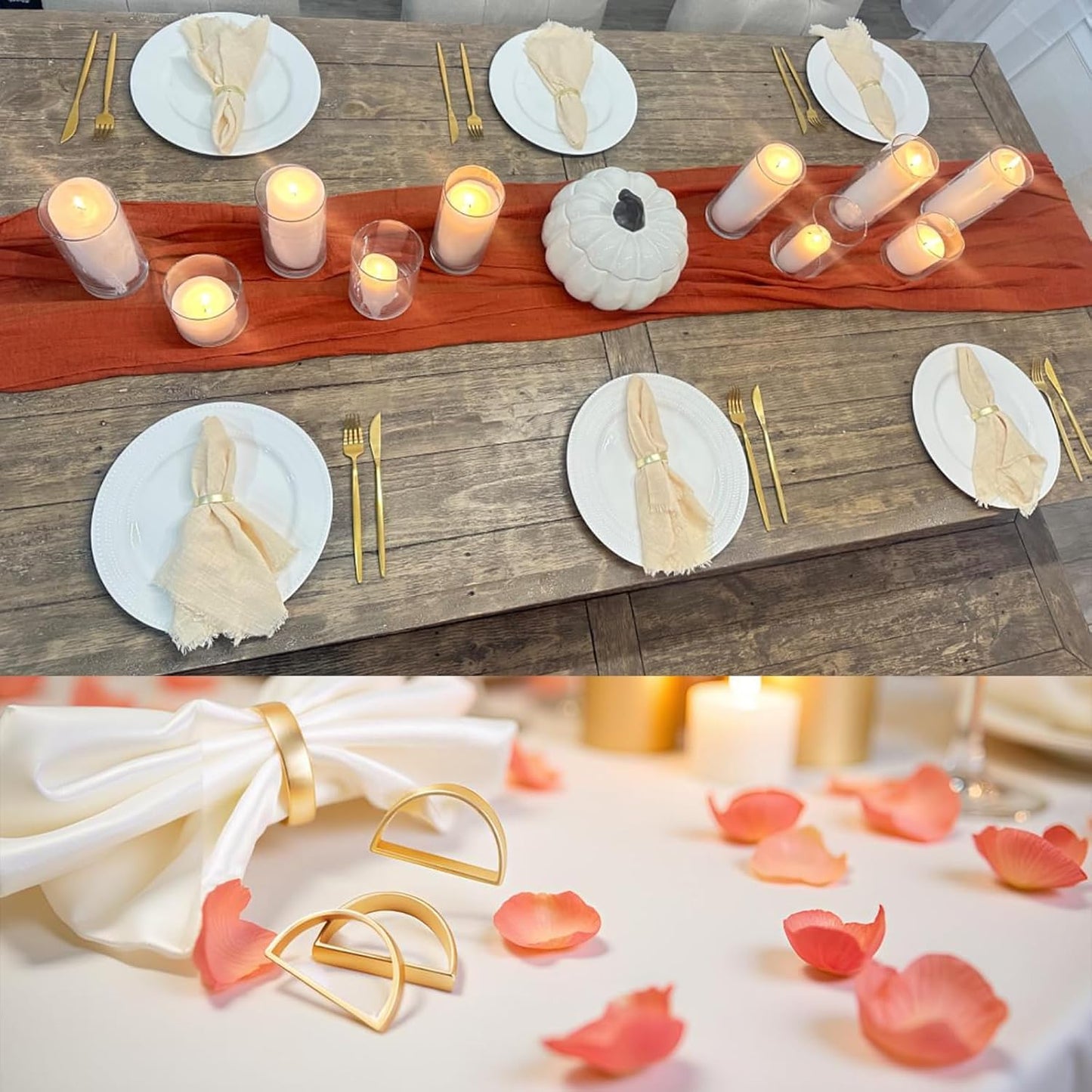 Set of 100 Napkin Rings Metal Gold Semicircle Napkin Ring, Napkin Rings Bulk Dinner Banquet Serviette Decor, Dining Table Setting for Thanksgiving Christmas Halloween Holiday Wedding Party