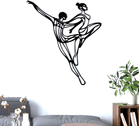 Wita Home Dancing Couple Metal Wall Art, Modern Minimalist Line Art Sculpture, Over the Bed Home Décor, Elegant Ballet-Inspired Design, Metal Wall Sculpture for Living Room, Bedroom (32x27 inches)