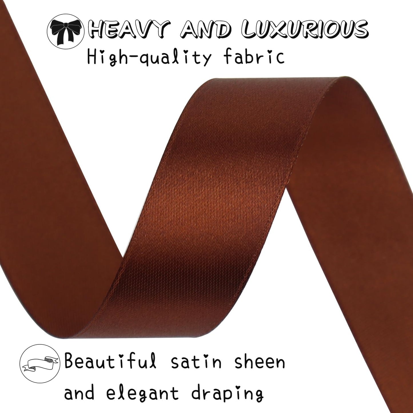 Brown Solid Satin Ribbon 1 Inch 50 Yards Solid Polyester Fabric Ribbon for Gift Wrapping Wedding Christmas Baby Shower Birthday Party Decoration Handmade Immortal Flower Craft