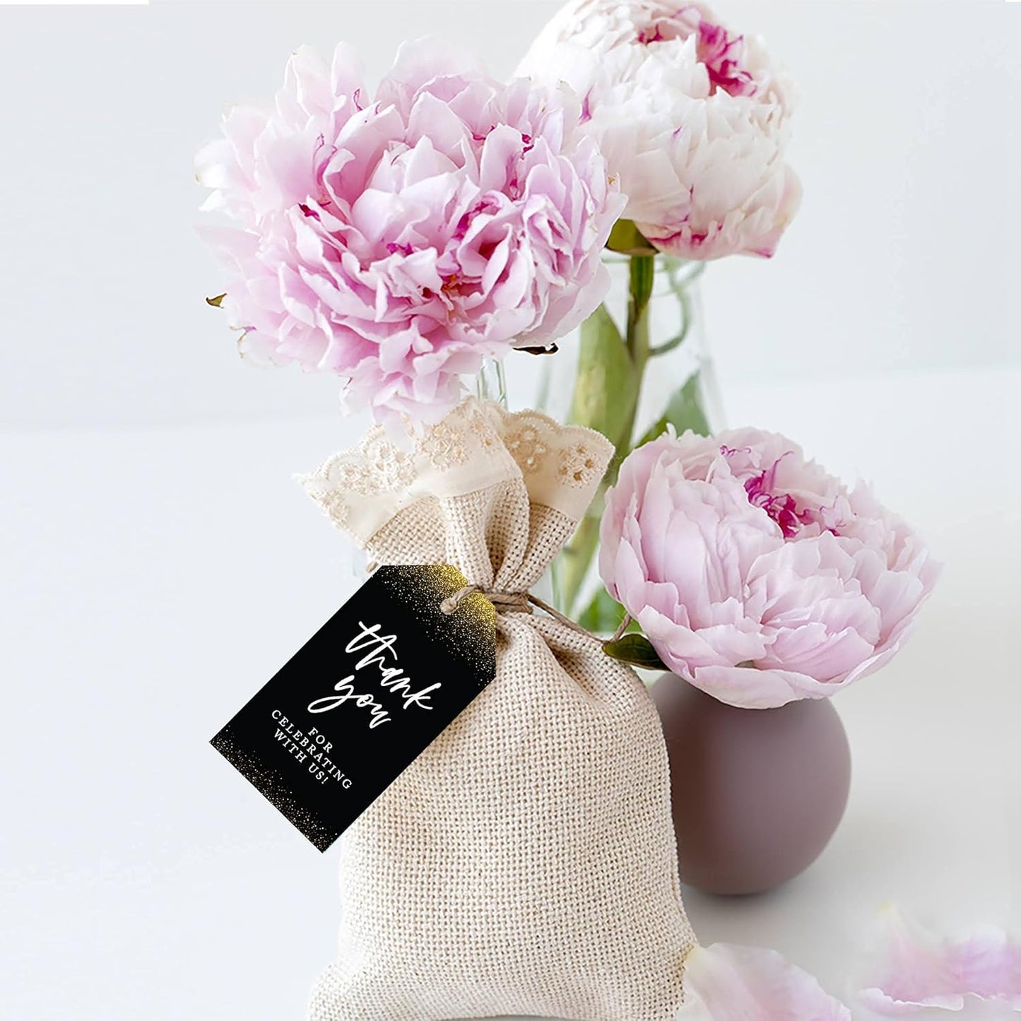 Andaz Press 100-Pack Thank You for Celebrating with Us Favor Tags Gold Glitter with Black Cardstock Gift Tags with Bakers Twine for Wedding Baby Shower Bridal Shower Party Favors 2 x 3.75-Inches