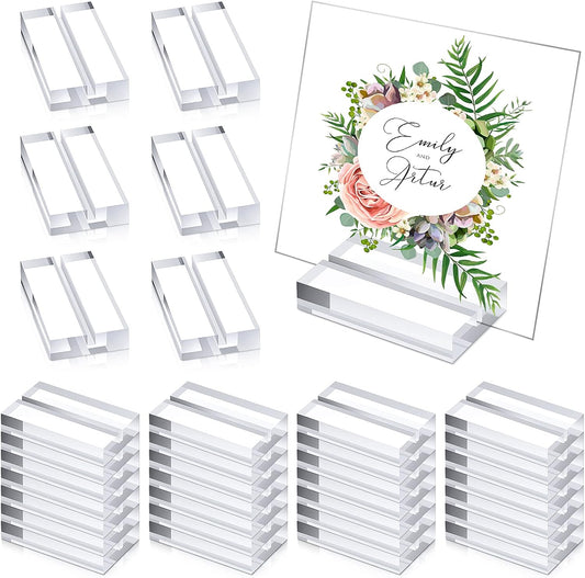 Blulu 40 Pieces Acrylic Place Card Holders 2 Inch Clear Stands Base with 3 mm Card Slot Numbers Display Table Sign for Wedding Exhibition Office Cafe Restaurant Photo Menu Meeting Table Decorations