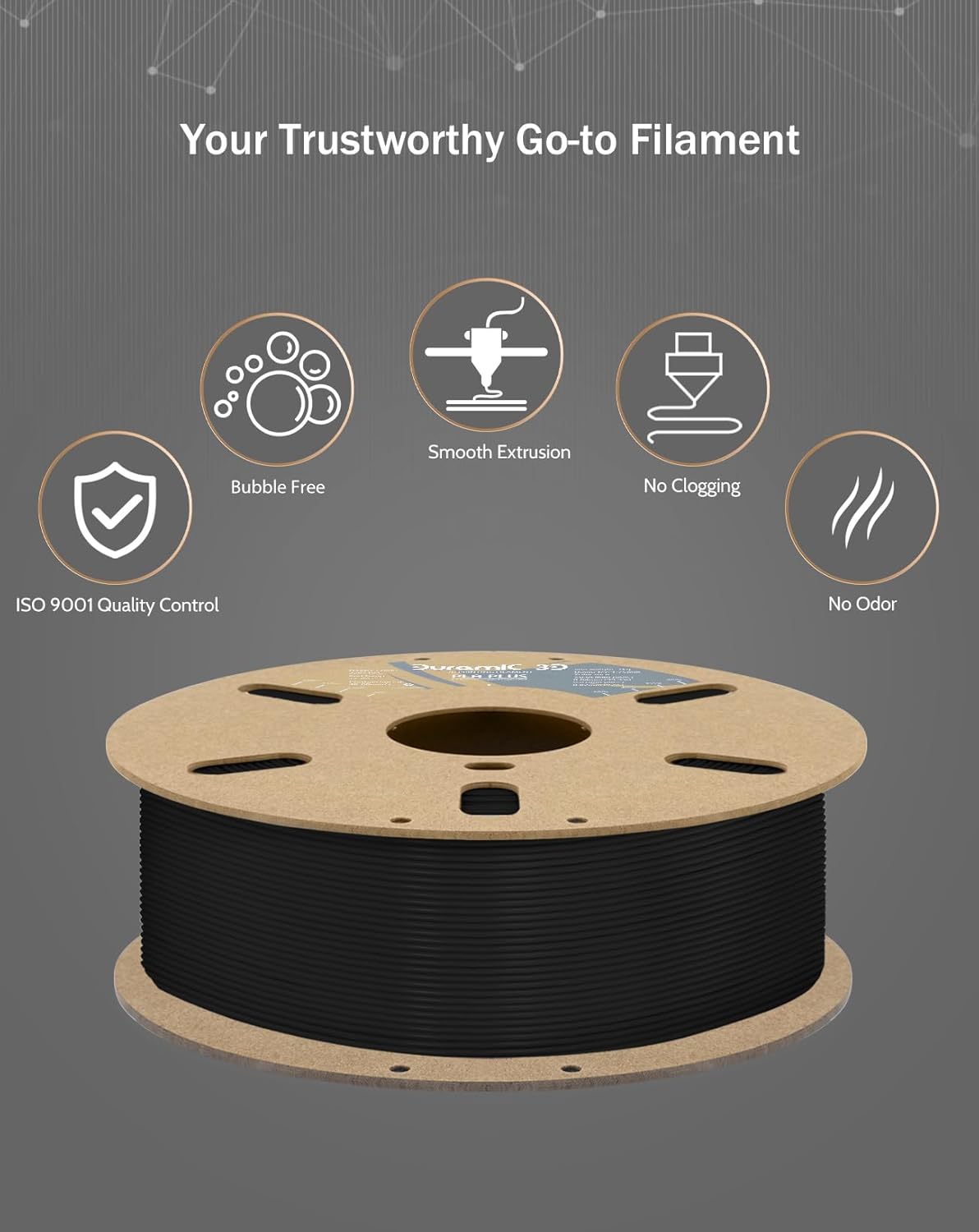 DURAMIC 3D PLA+ Filament 1.75mm 1Kg Black, PLA Plus Filament 1Kg Spool(2.2lbs) Tougher and Stronger, Dimensional Accuracy Probability +/- 0.02mm
