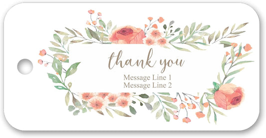 Personalized Custom Party Wedding Favor Gift Bag Tags, Thank You Watercolor Floral Design - 1.5" x 3" - 30ct