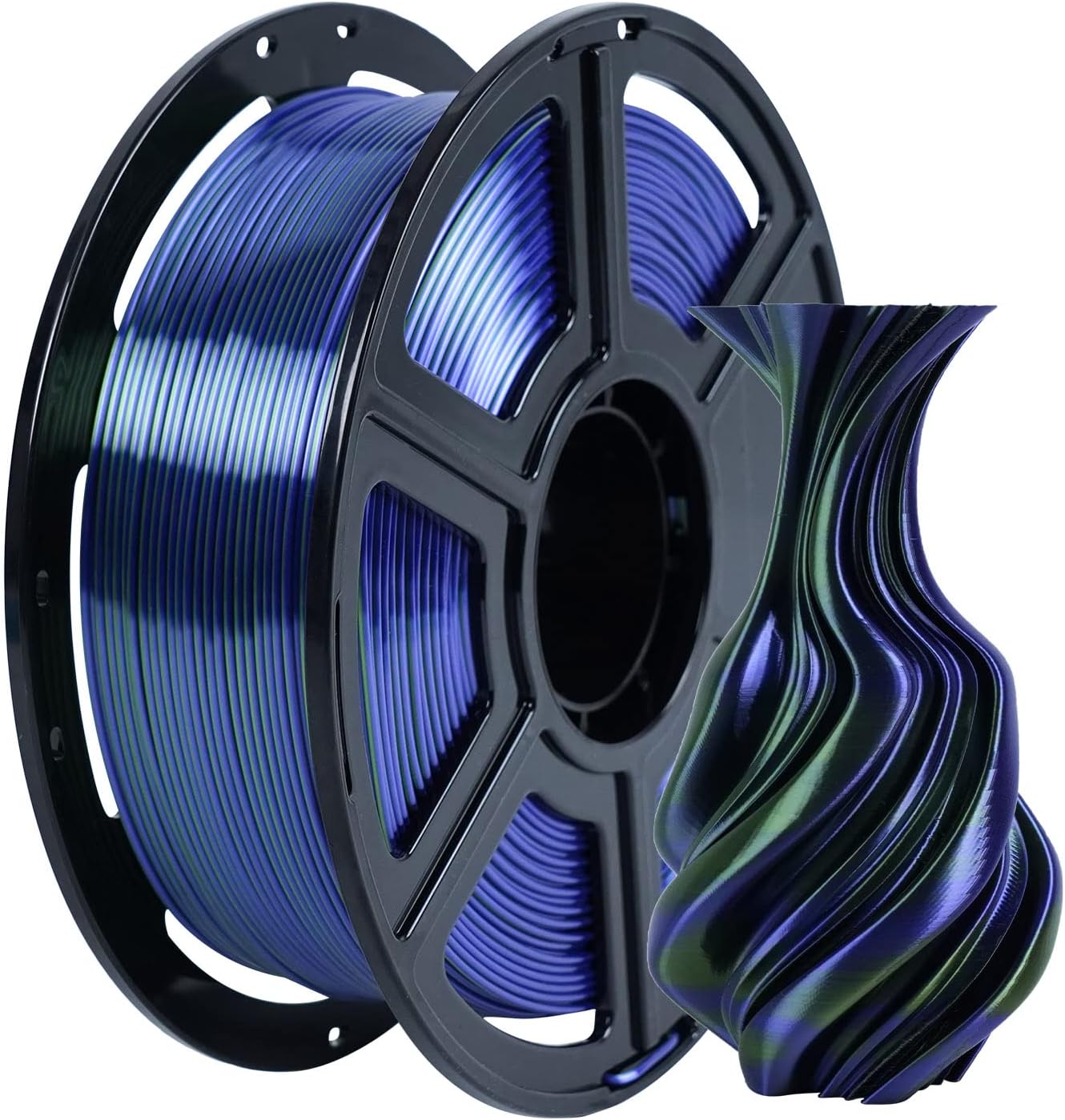 FLASHFORGE Silk Dual Color Filament, Blue and Green 2 in 1 Coextrusion Silk PLA Filament 1.75mm, 3D Printer Filament Color Change 1kg(2.2lbs) Spool, Dimensional Accuracy +/- 0.02mm