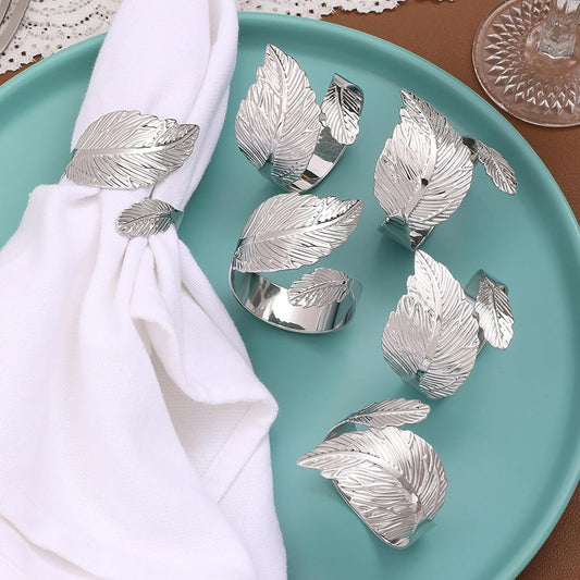 Silver Napkin Rings Set of 50,Metal Leaf Napkin Ring Silver Holders Bulk for Weddings Holiday Dinner Party Fall Halloween Thanksgiving Christmas Dinner Table Decorations
