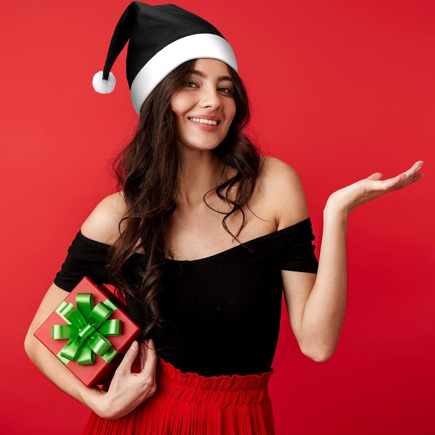 SATINIOR 12 Pieces Santa Hats Christmas Non Woven Fabric Hat for Holidays Xmas Party Supplies