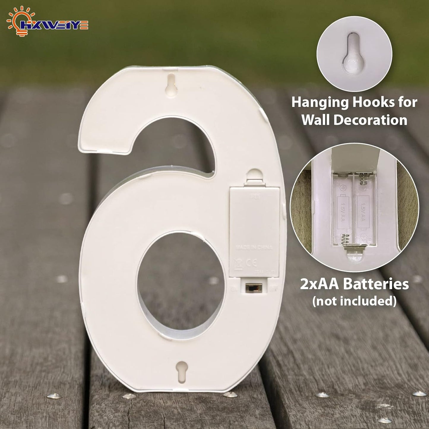 HXWEIYE Light Up Numbers-6, LED Marquee Number Lights Sign 26 Alphabet and 10 Number for Party Bar Birthday, Light Up Letters Battery Powered Warm White Christmas Decoration Numbers Lights