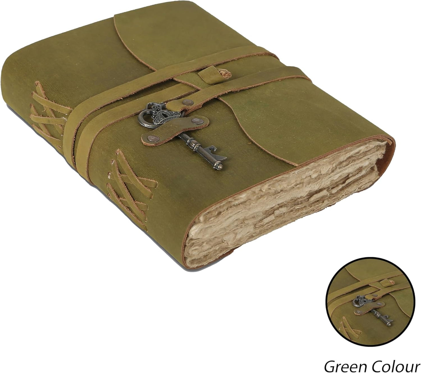 Leather Journal with Lined and Unlined Deckle Edge Paper 8x6 inch and Vintage Key | Handmade Writing Notebook Diary | Bound Daily Notepad for Men & Women Medium, Sketch/Writing pad for Artists