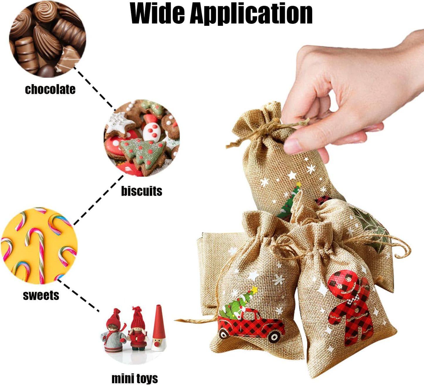 CCINEE 36pcs Christmas Drawstring Goody Candy Gift Bags, 4x6 Inch with Double Jute Drawstrings for Xmas Party Favors
